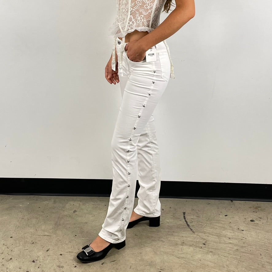 DES années 1990-2000 MOSCHINO JEANS Designer taille moyenne pantalon blanc S