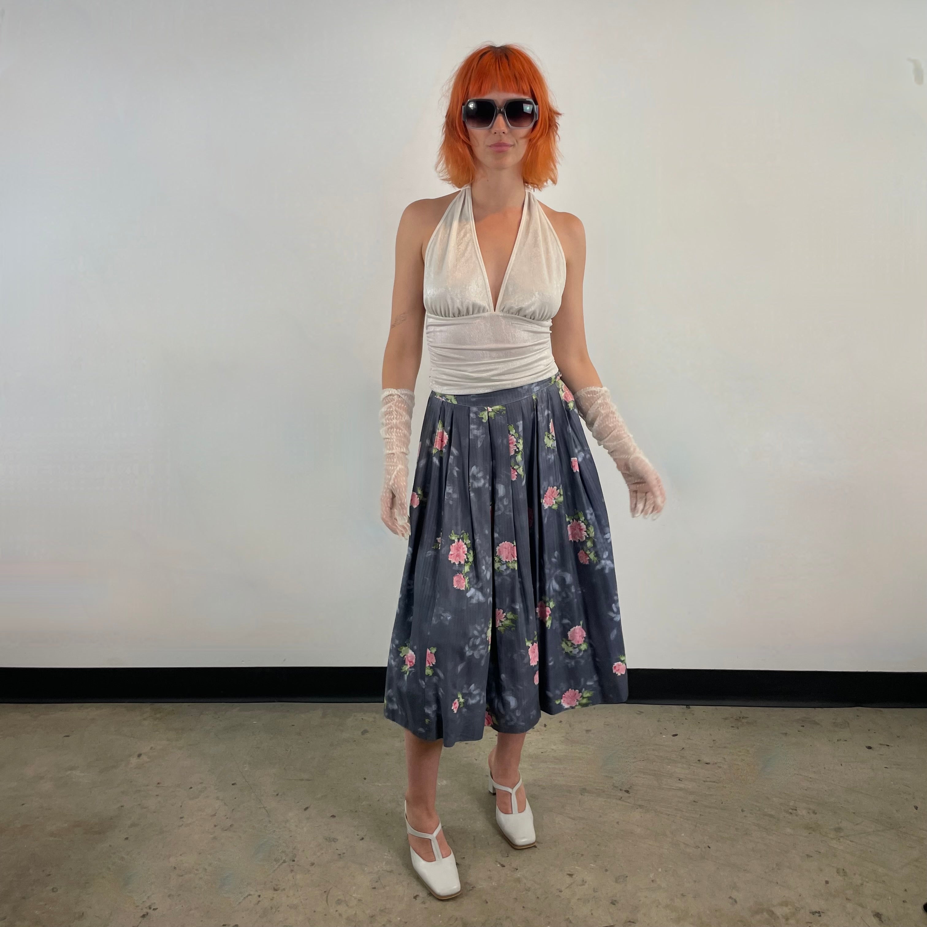 Boheme Vintage – Vintage 1950s Handmade Floral Cotton Pleated Midi Skirt