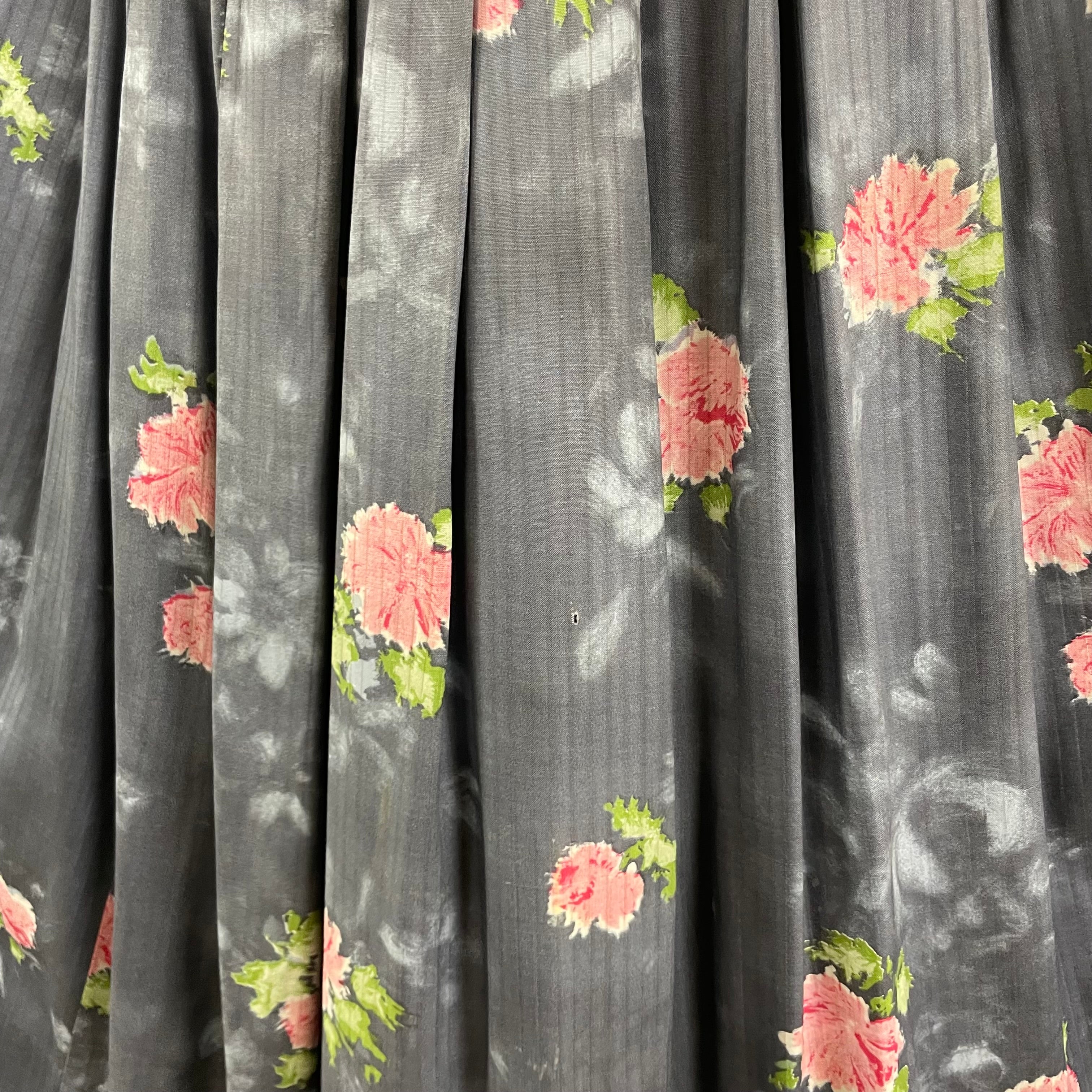 Boheme Vintage – Vintage 1950s Handmade Floral Cotton Pleated Midi Skirt