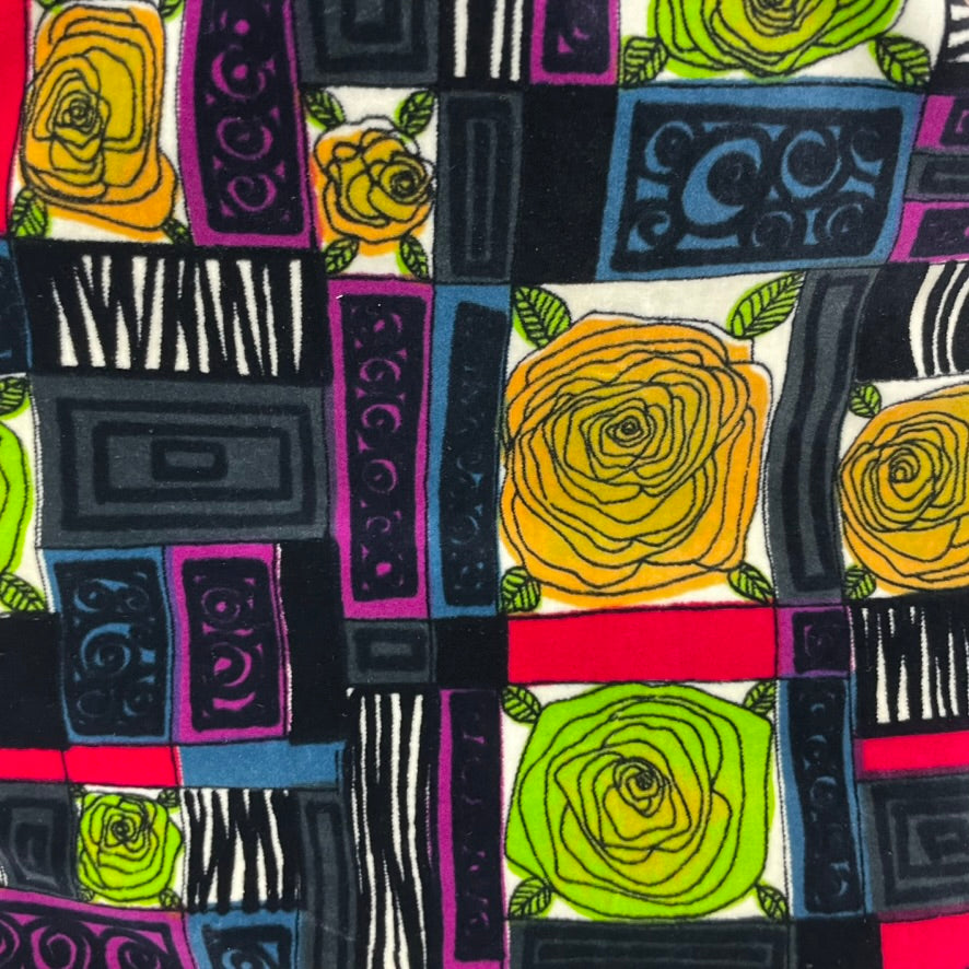 Close up view of fabric of 1960s Rose Motifs Velvet Shift Dress
Size Small/Medium
Sold at bohemevintage.com Montréal