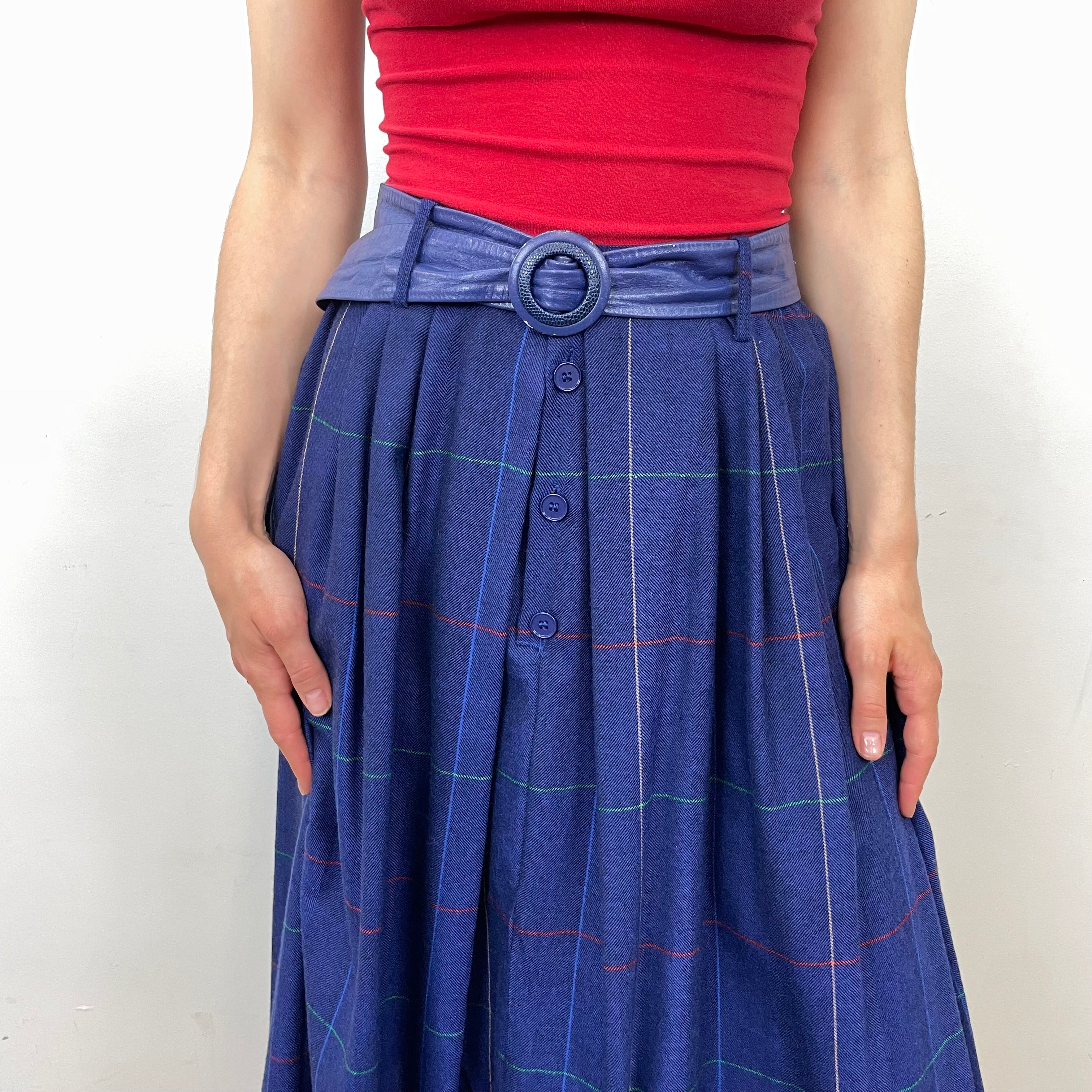 Boheme Vintage – Vintage Guy Laroche Boutique Paris Wool Pleated Checkered Midi Skirt Made in France