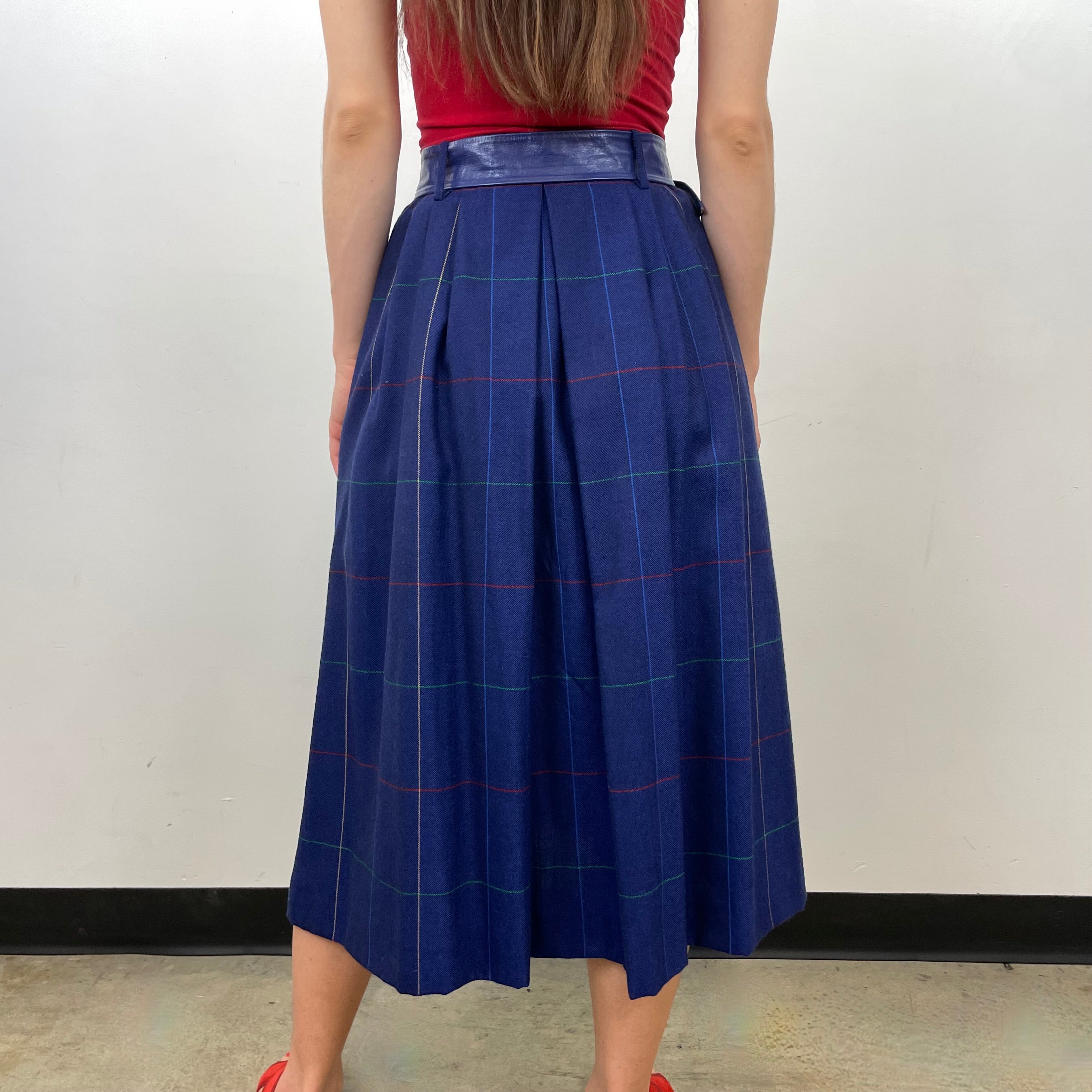 Boheme Vintage – Vintage Guy Laroche Boutique Paris Wool Pleated Checkered Midi Skirt Made in France