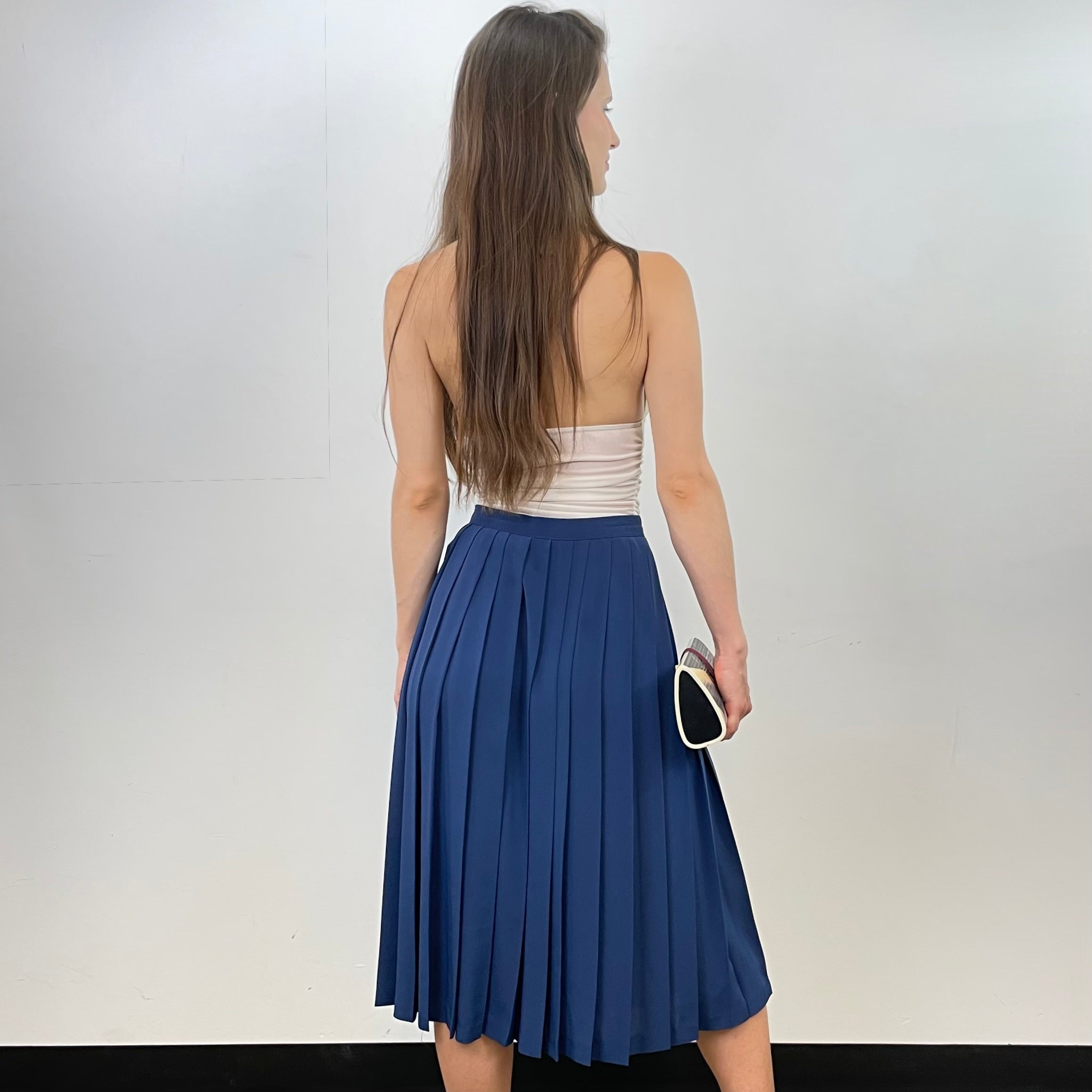 Boheme Vintage – Vintage 1970s Rodier Paris Pleated Polyester Skirt Made in France with Button Details