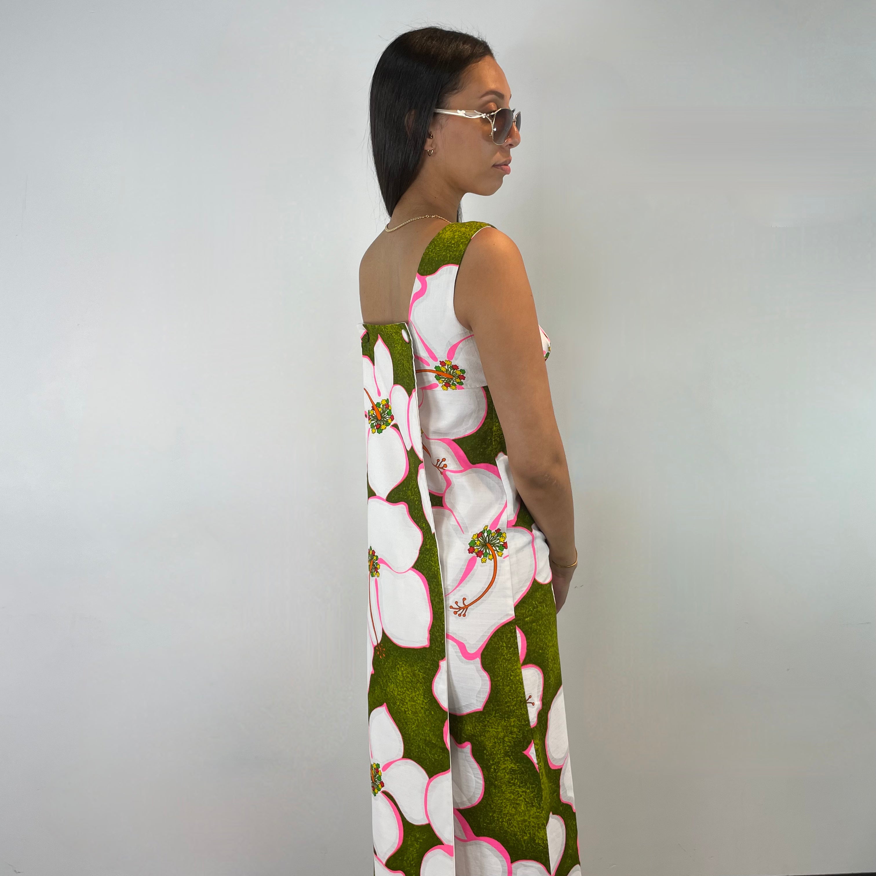 Boheme Vintage – Vintage 1970s Malihini Designers Collection Hawaiian Cotton Maxi Dress Made in Hawaii with Hibiscus Print