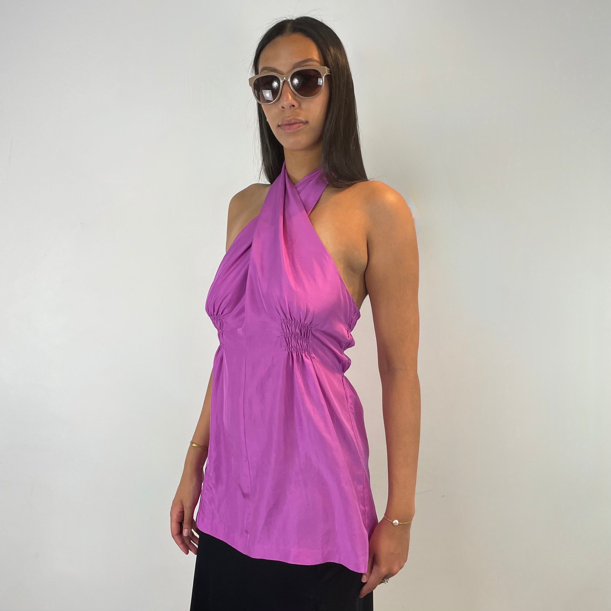Boheme Vintage – Vintage Cerruti 1881 Magenta Halter Top with Ruching and Back Strap Details