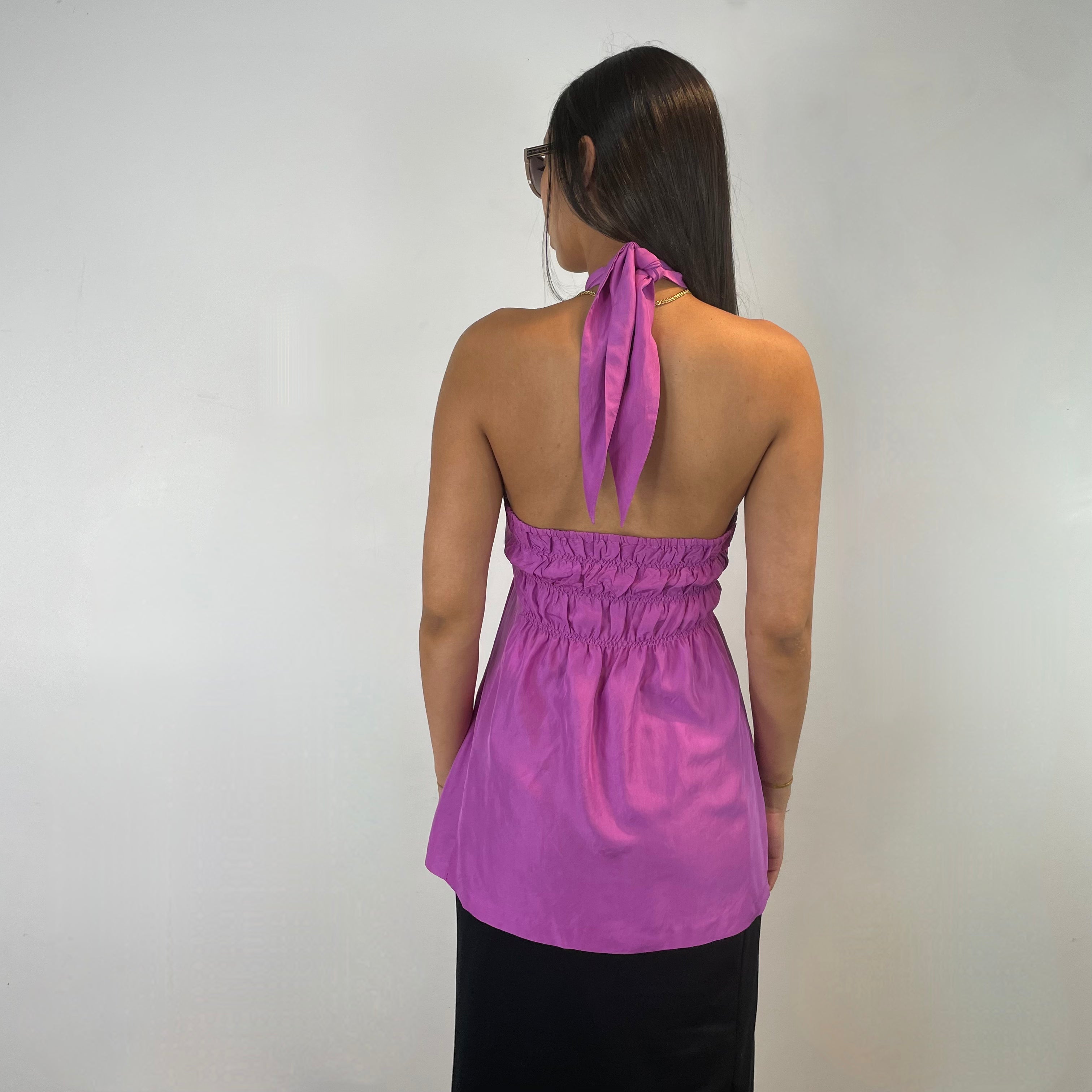 Boheme Vintage – Vintage Cerruti 1881 Magenta Halter Top with Ruching and Back Strap Details