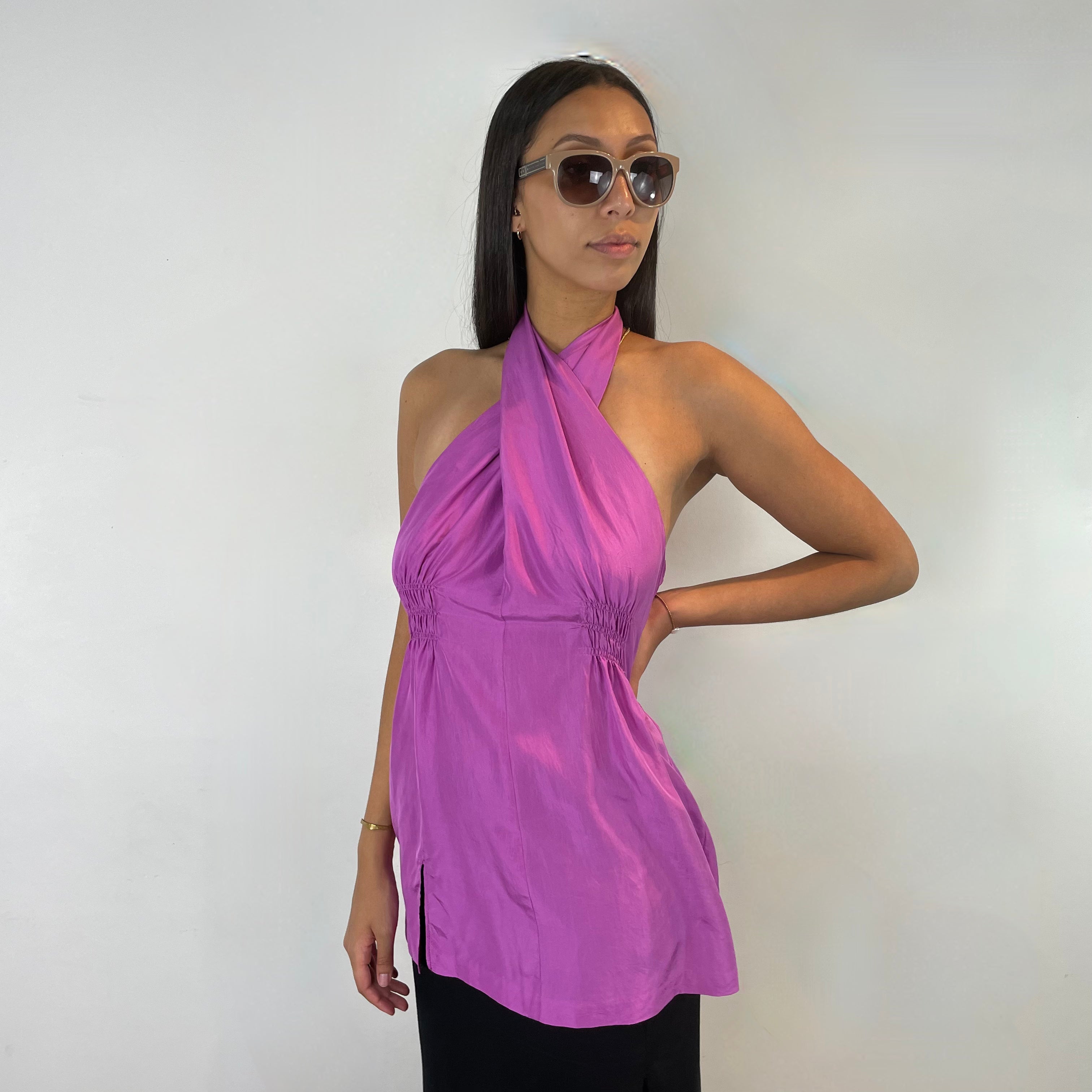 Boheme Vintage – Vintage Cerruti 1881 Magenta Halter Top with Ruching and Back Strap Details