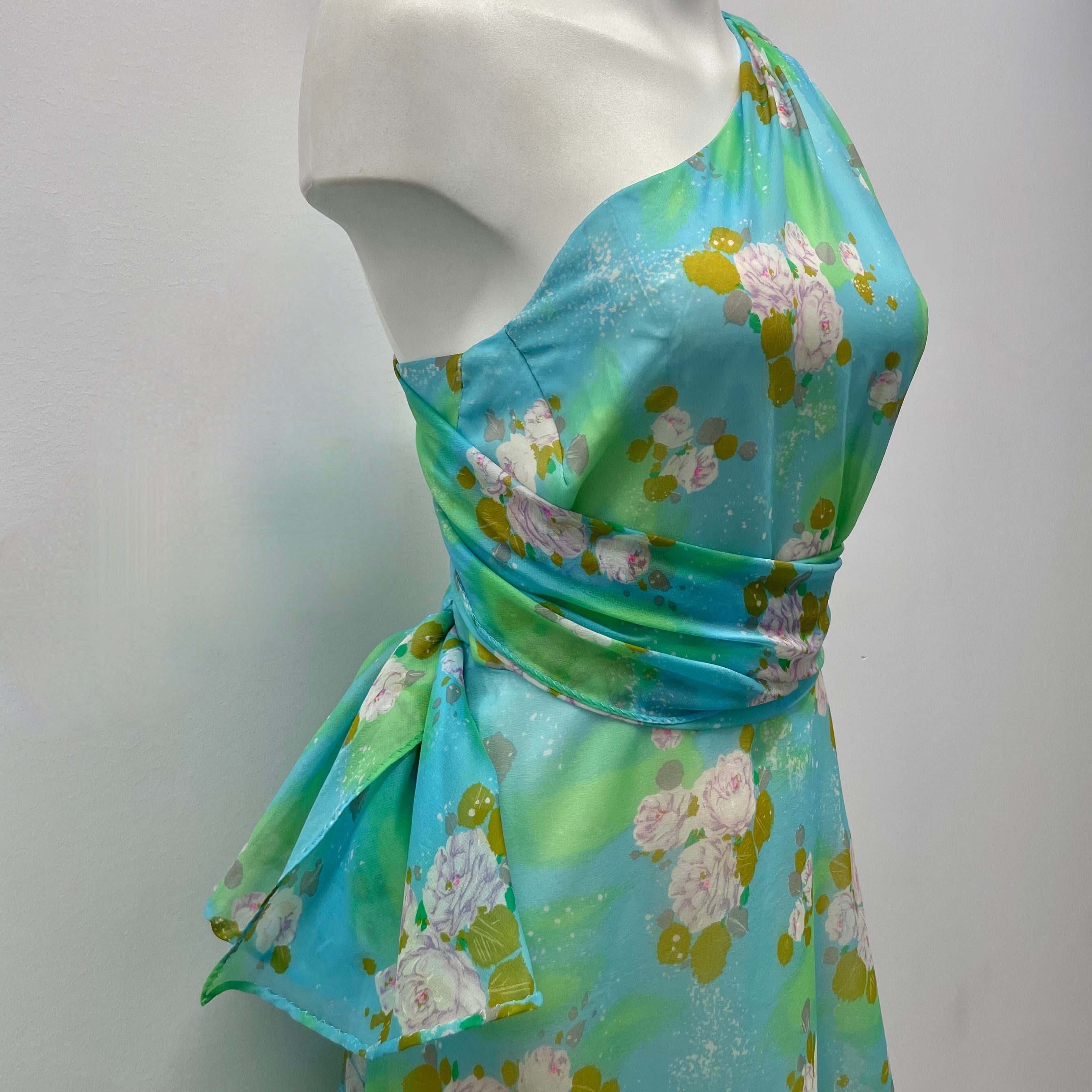 Boheme Vintage – Vintage 1970s Algo Floral Chiffon Maxi Dress with Fit-and-Flare Silhouette and Versatile Sash