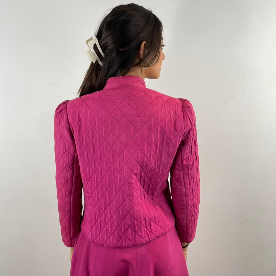 Boheme Vintage – Vintage 1970s Pierre Cardin 100% Silk Blazer and Flared Skirt Set with Mao Collar