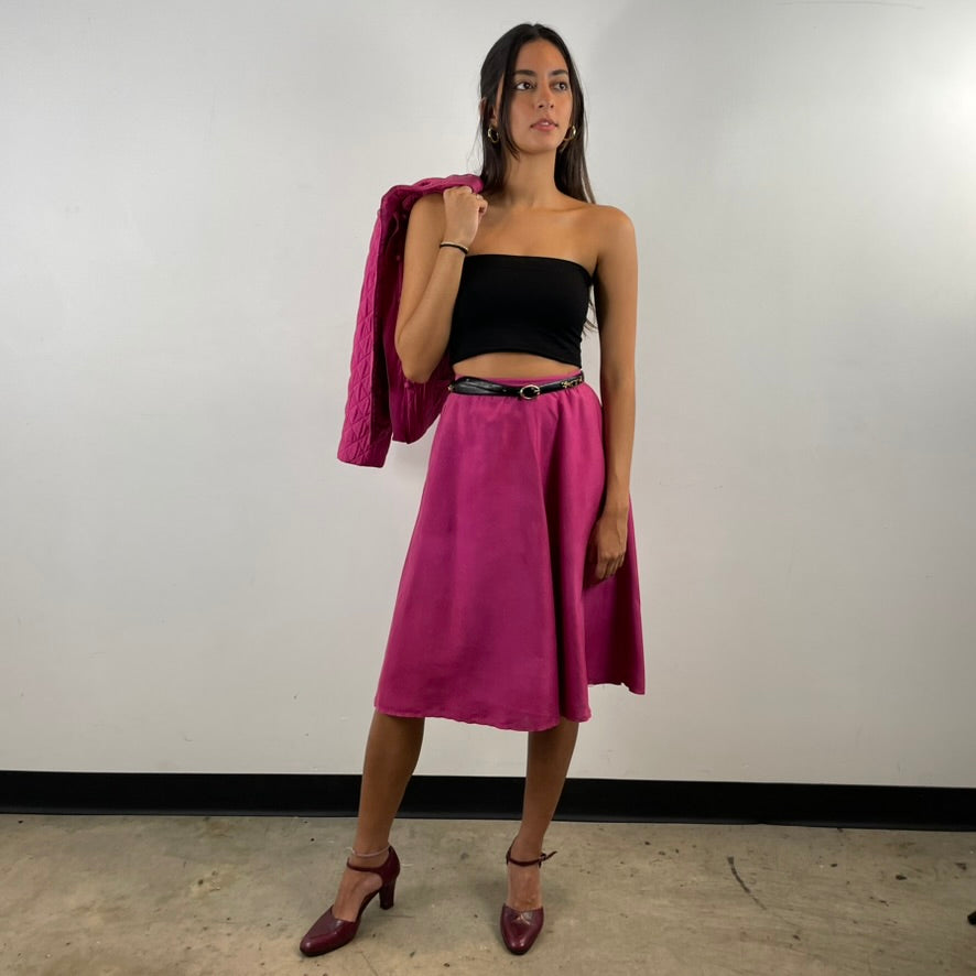Boheme Vintage – Vintage 1970s Pierre Cardin 100% Silk Blazer and Flared Skirt Set with Mao Collar