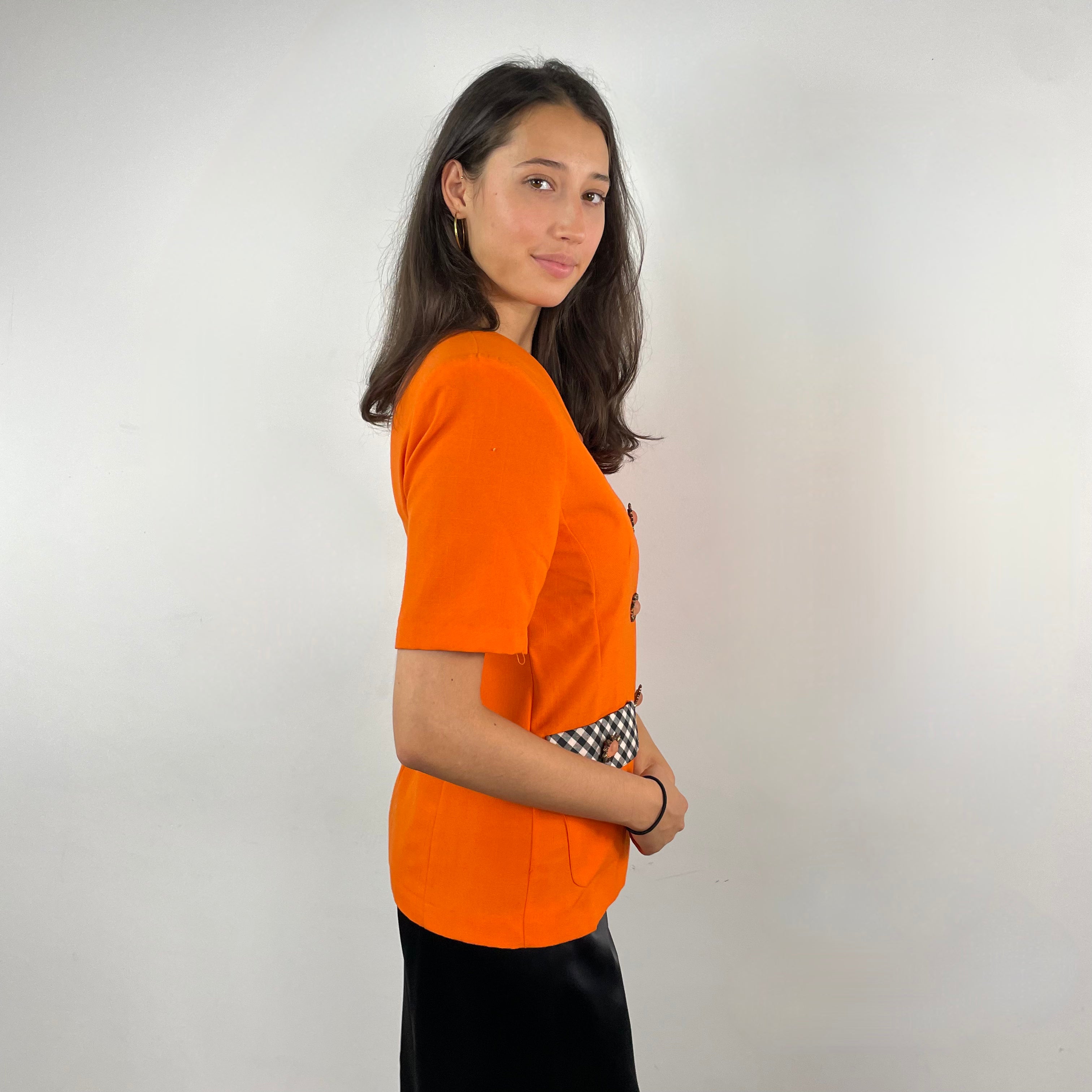 Boheme Vintage – Vintage 1980s Prima Donna Sportswear Orange Blazer Made in Canada with Flower-Shaped Buttons