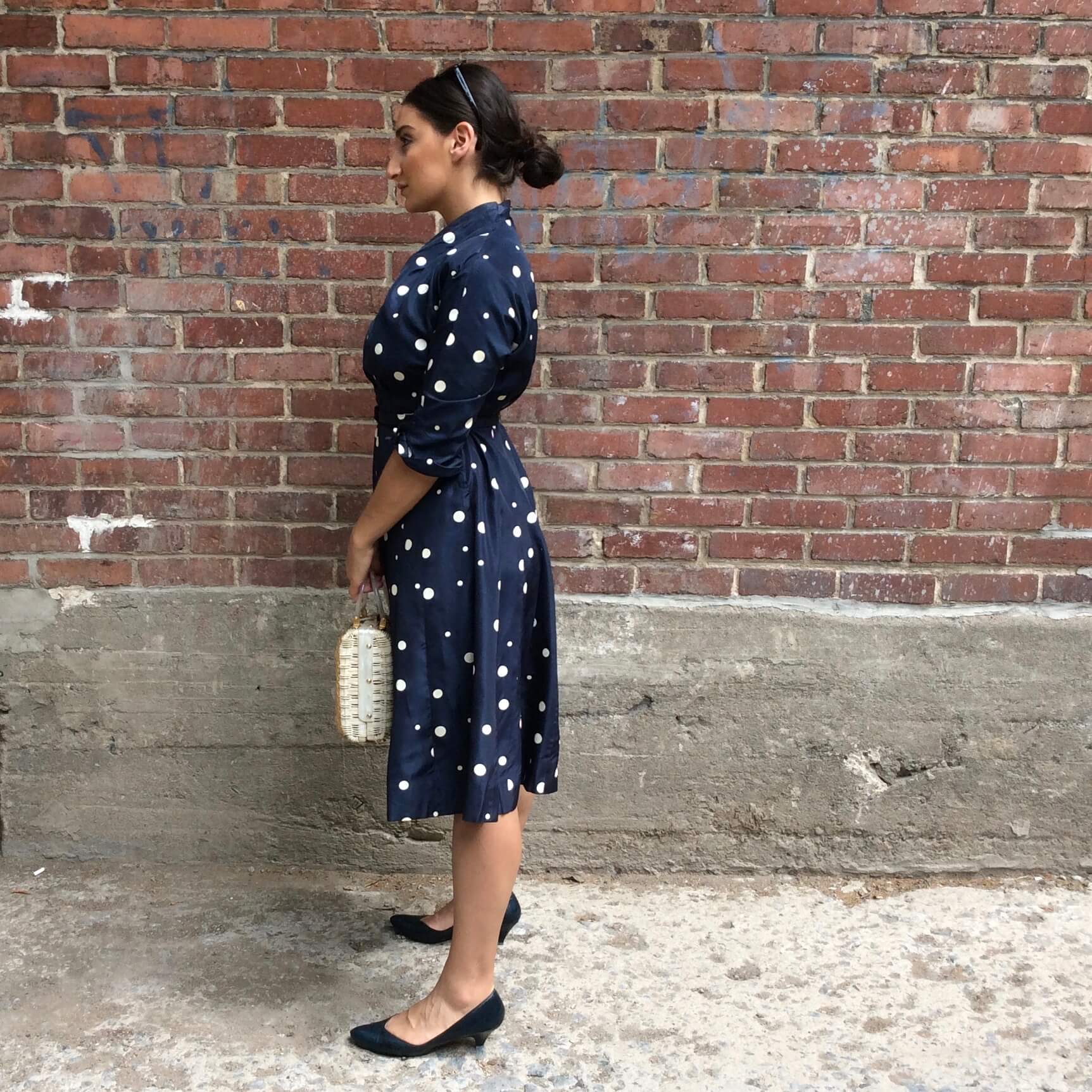 Robe en taffetas à pois des années 1950 Medium