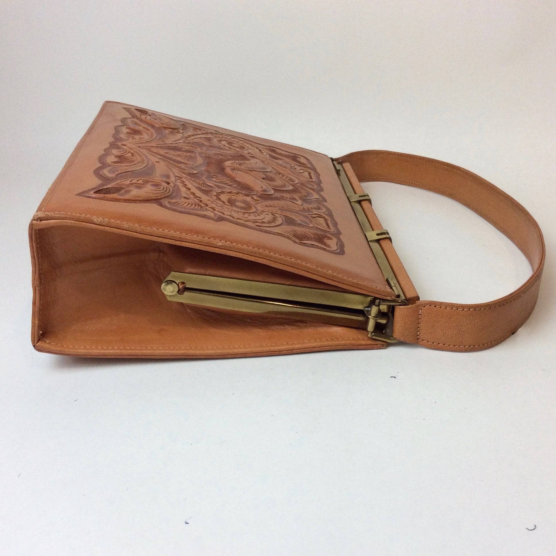 1950s | Vintage Floral & Aztec Calendar Tooled Leather Purse