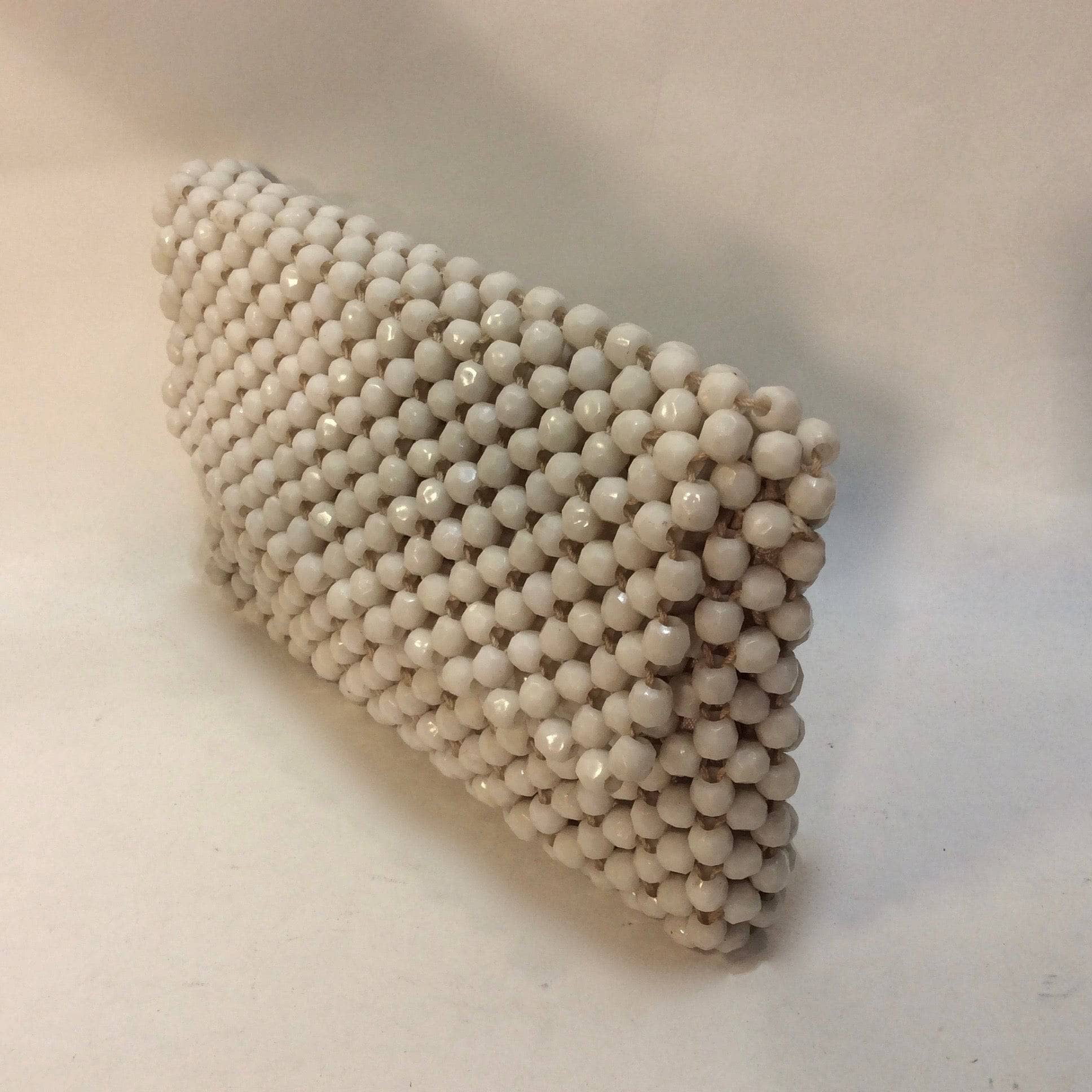 1960s White Octagonal Beaded Clutch Bag