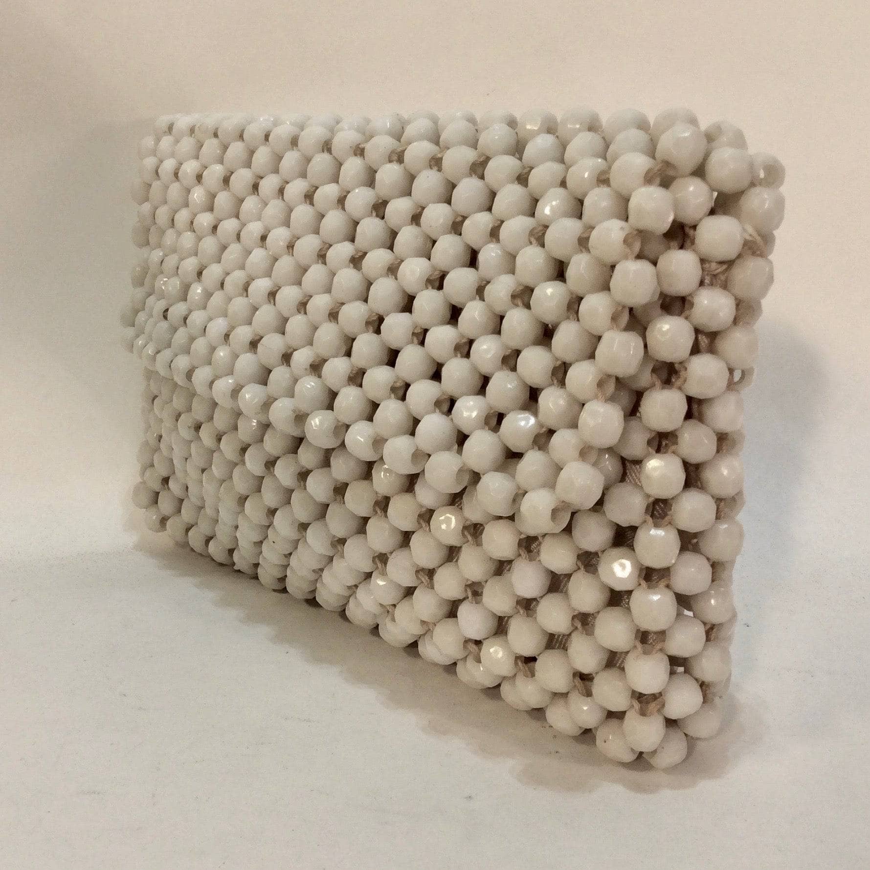 1960s White Octagonal Beaded Clutch Bag
