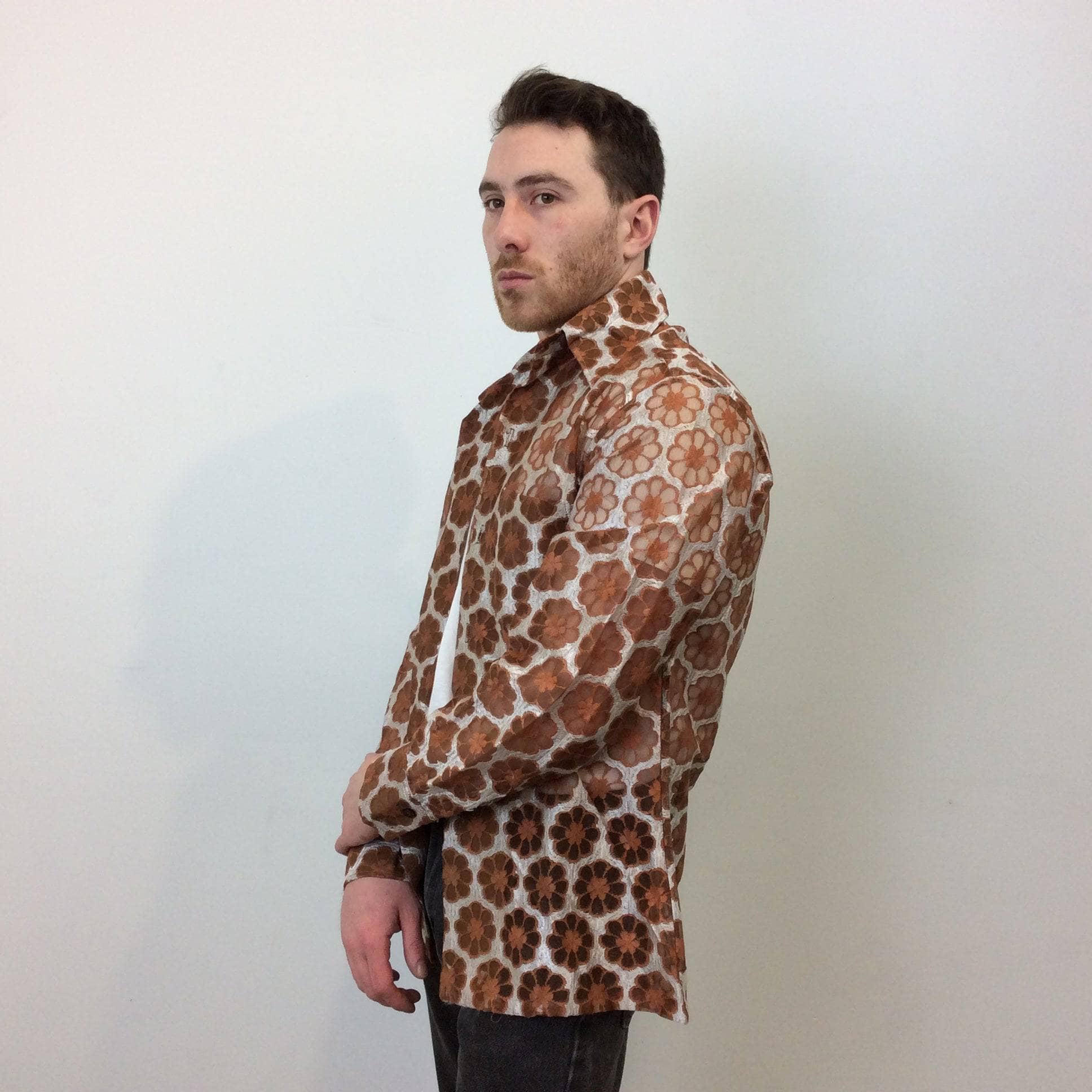1970s Men's Dead stock See-Through Disco Shirt Size Medium sold by bohemevintage.com Montreal