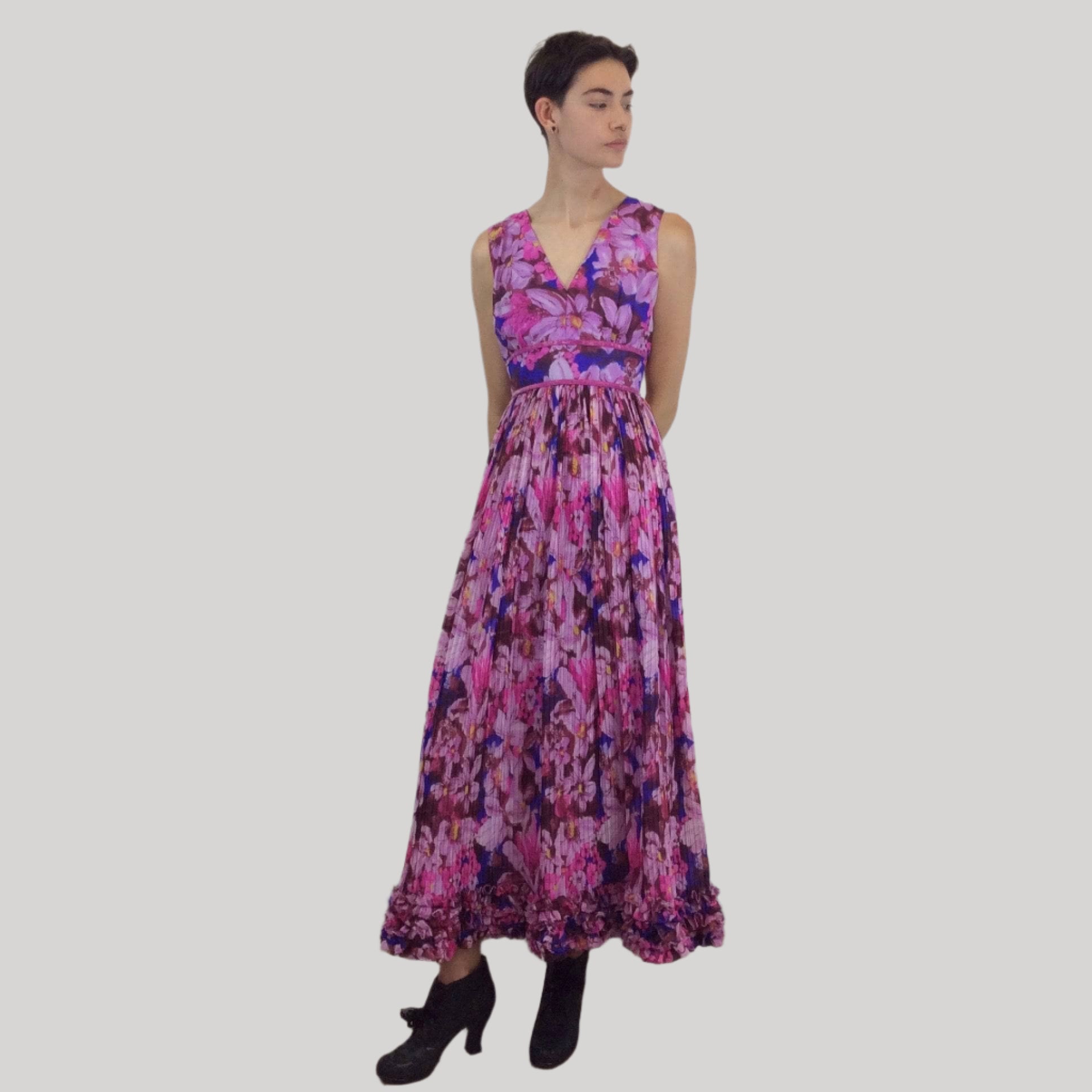 1970s Sleeveless Floral Print Maxi Dress Small sold by bohemevintage.com