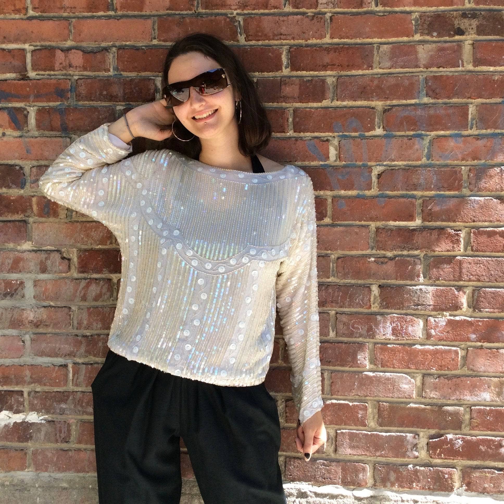 1980s-1990s Ivory Beaded and Sequin Silk Top Size Small-Medium sold by bohemevintage.com Montreal