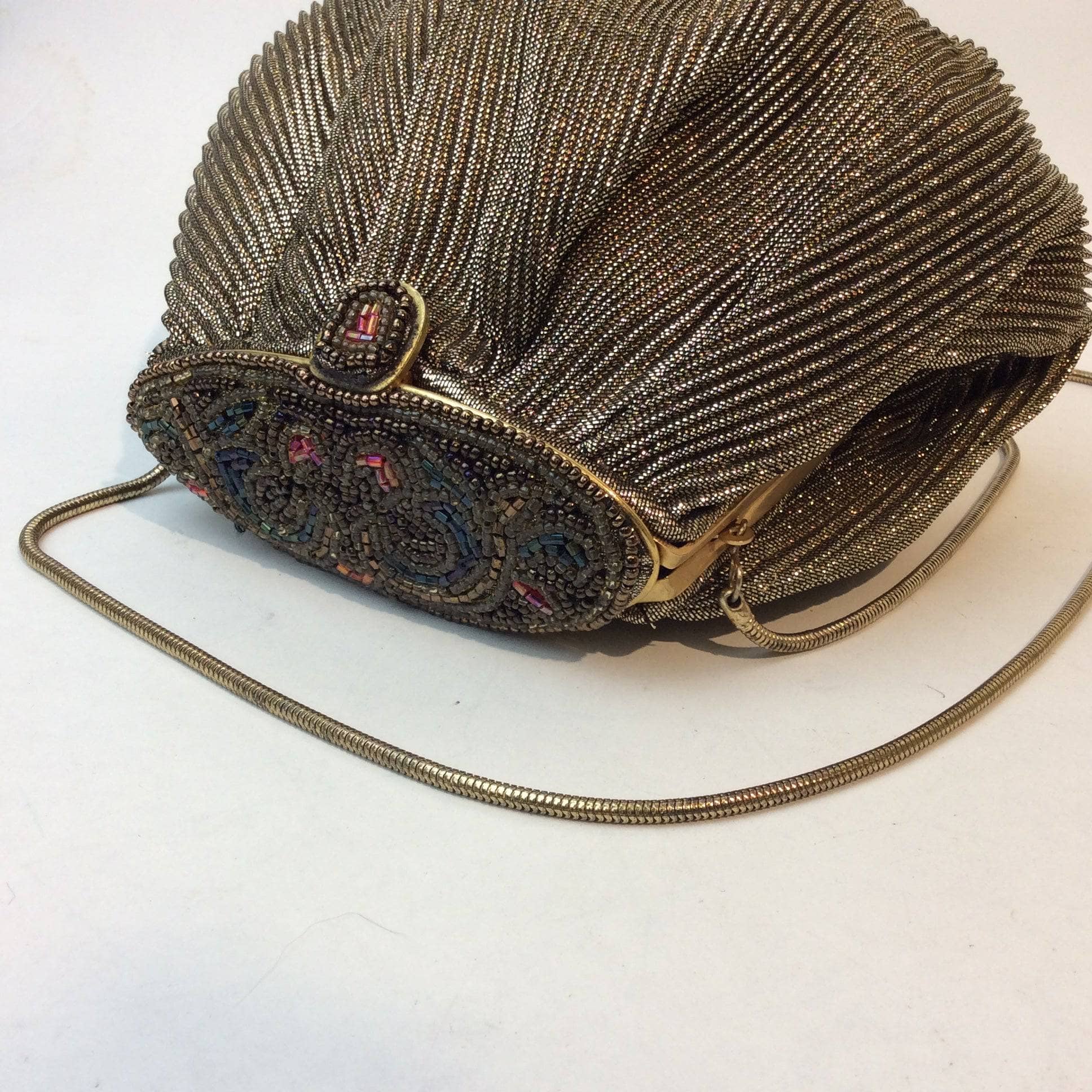 1980s Beaded and Gold Fabric Shoulder Evening Bag. Sold by bohemevintage.com