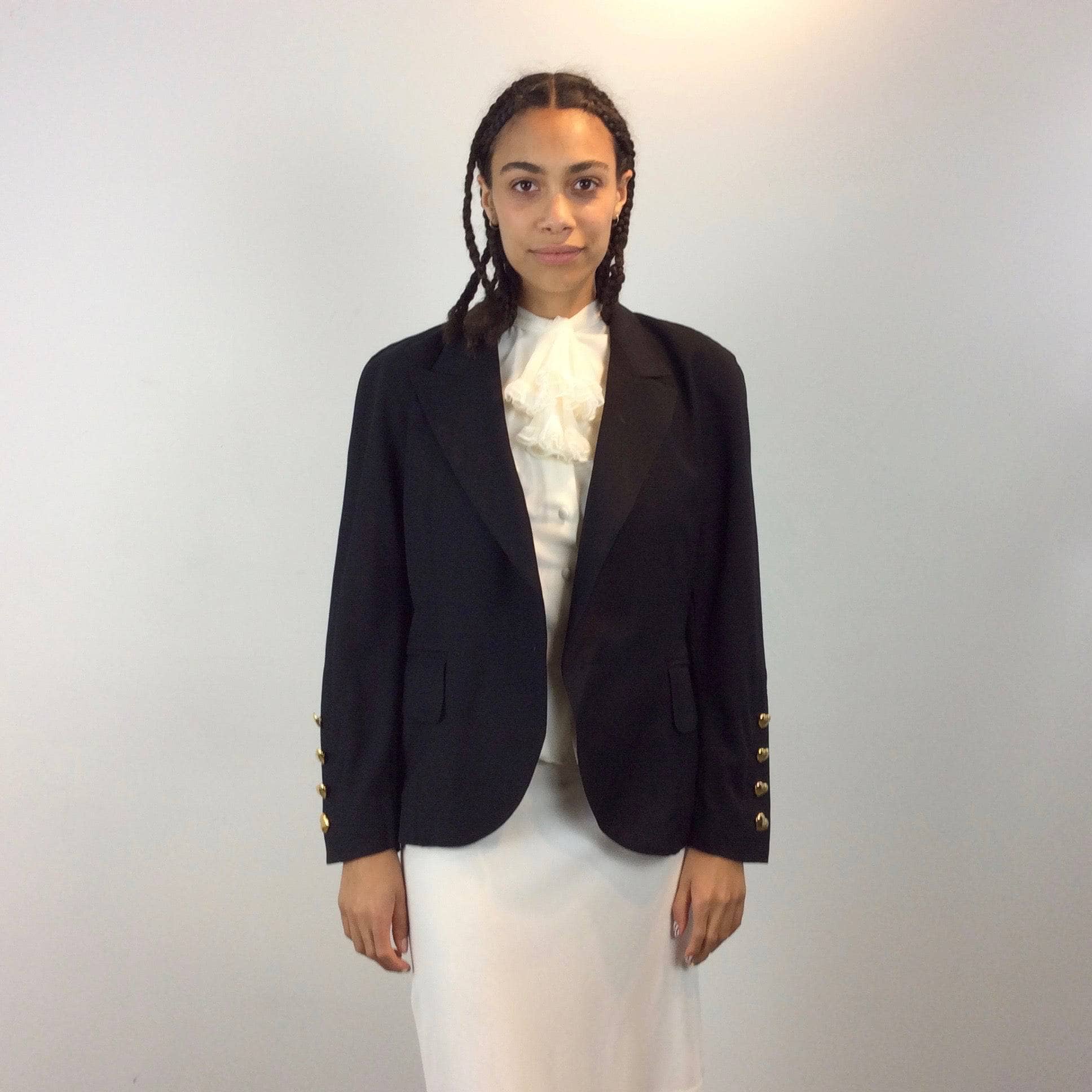 1980s Escada Black Wool Blazer Size Medium sold by bohemevintage.com