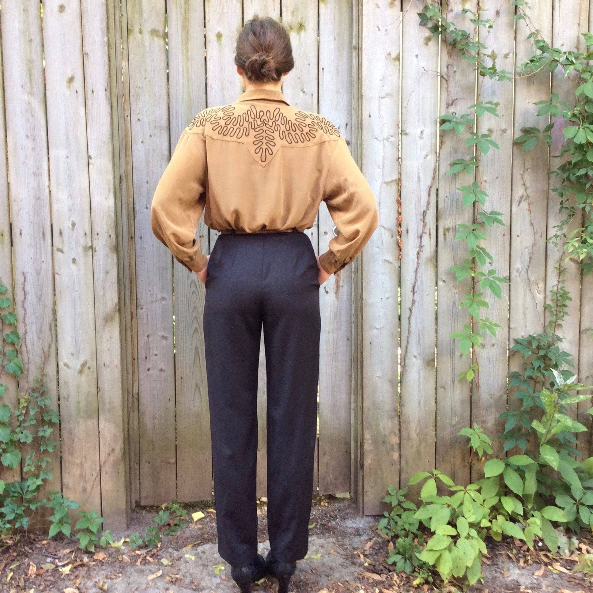 Light Brown Silk Blouse with detailing on the collar