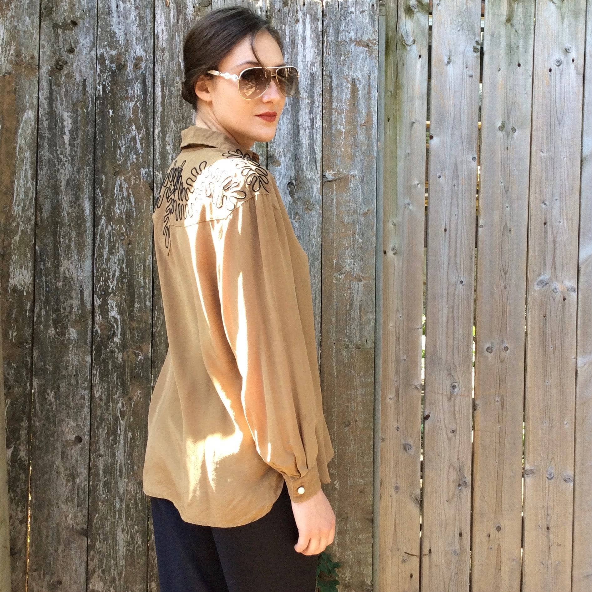Light Brown Silk Blouse with detailing on the collar