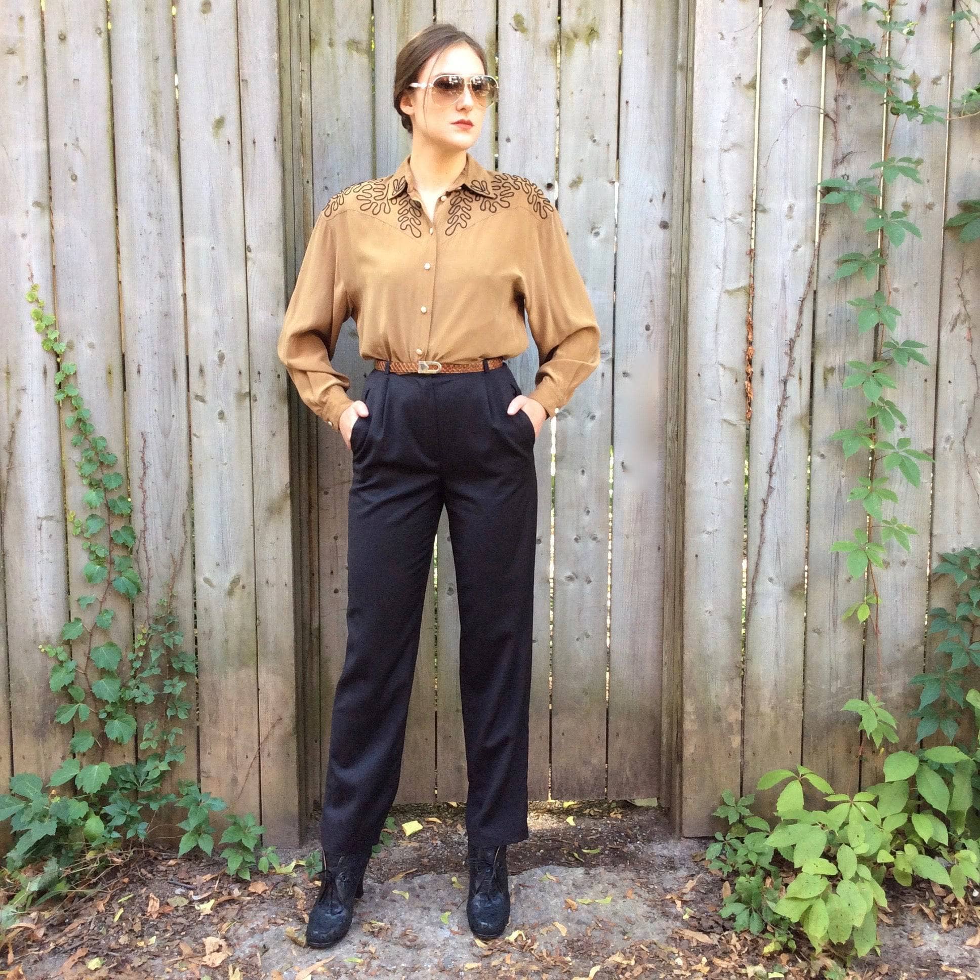 Light Brown Silk Blouse with detailing on the collar