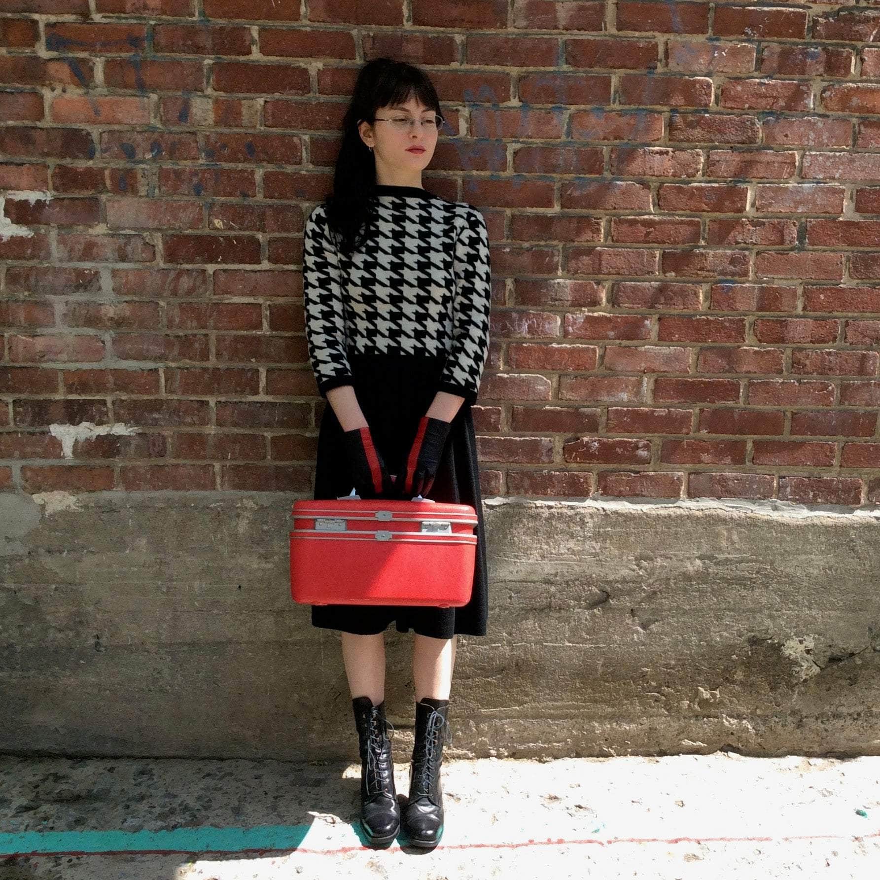 Front view of 1990s Herringbone Wool Dress sold at bohemevintage.com Montreal