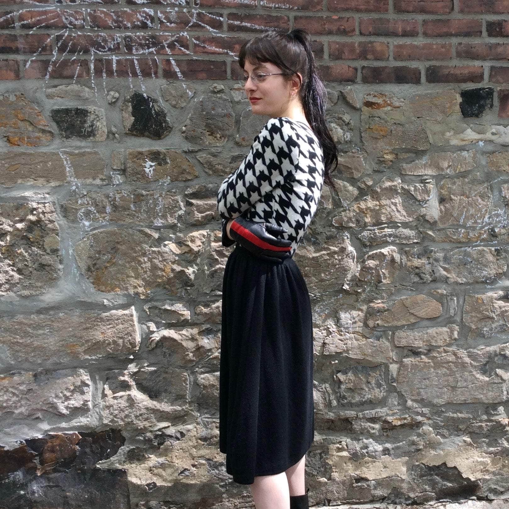 Side view of 1990s Herringbone Wool Dress sold at bohemevintage.com Montreal