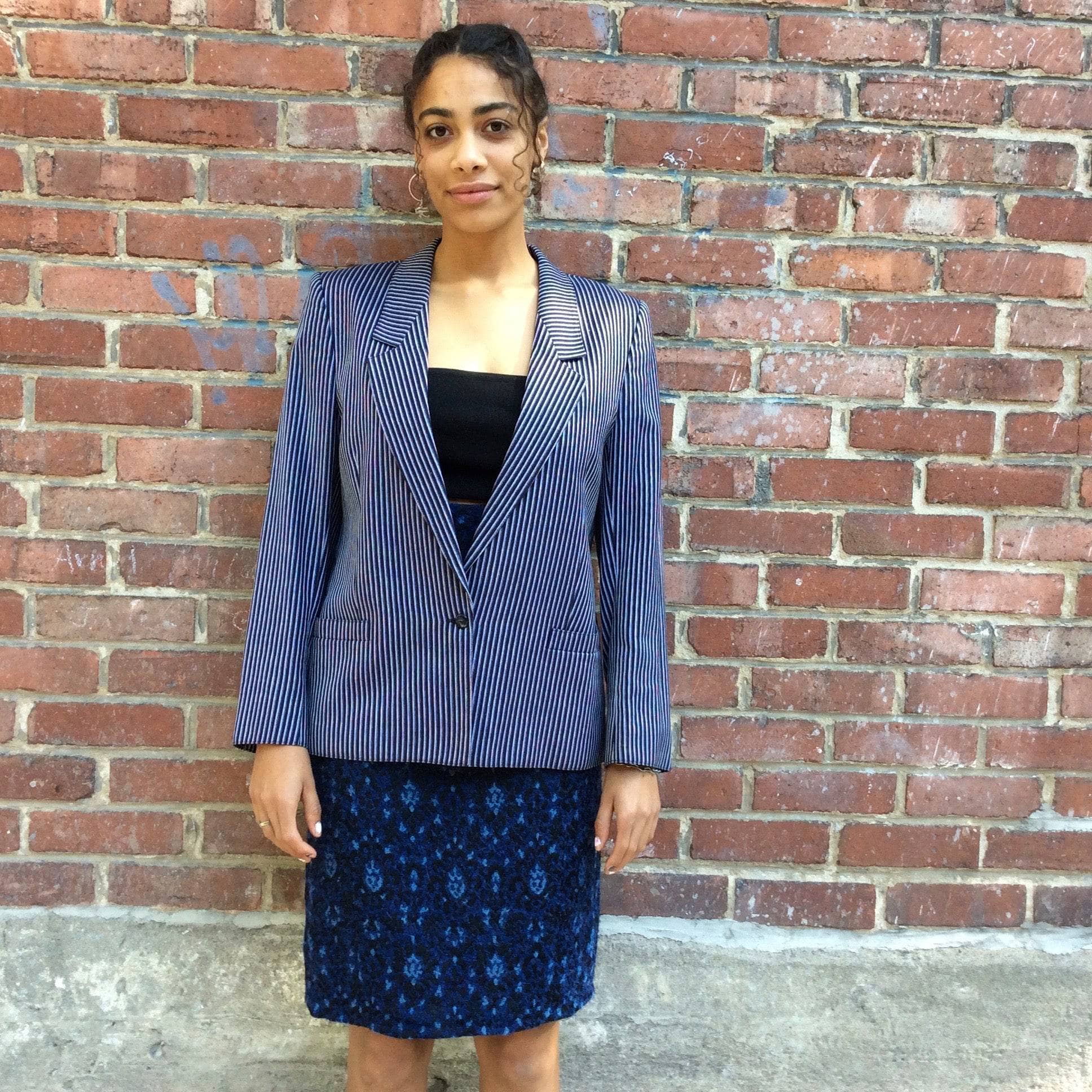 1990s Louis Féraud Stripped Cotton Blazer Size Small-Medium sold by bohemevintage.com Montreal