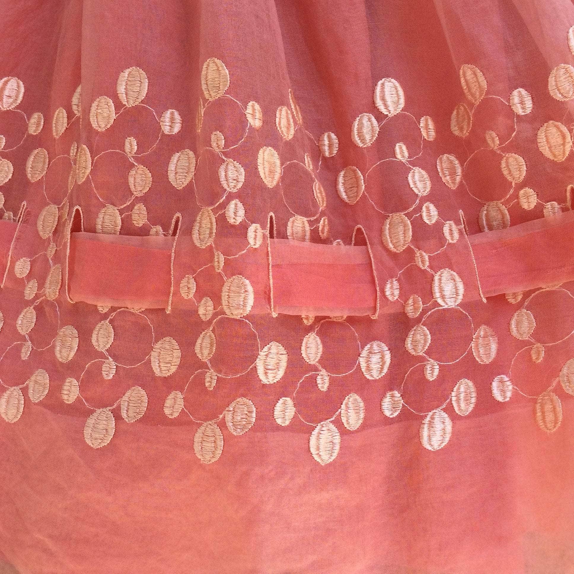 Close-up view of Embroidery detail of 1950s Silk Chiffon Short-Sleeve Embroidered Dress size Extra Small sold on bohemevintage.com Montreal