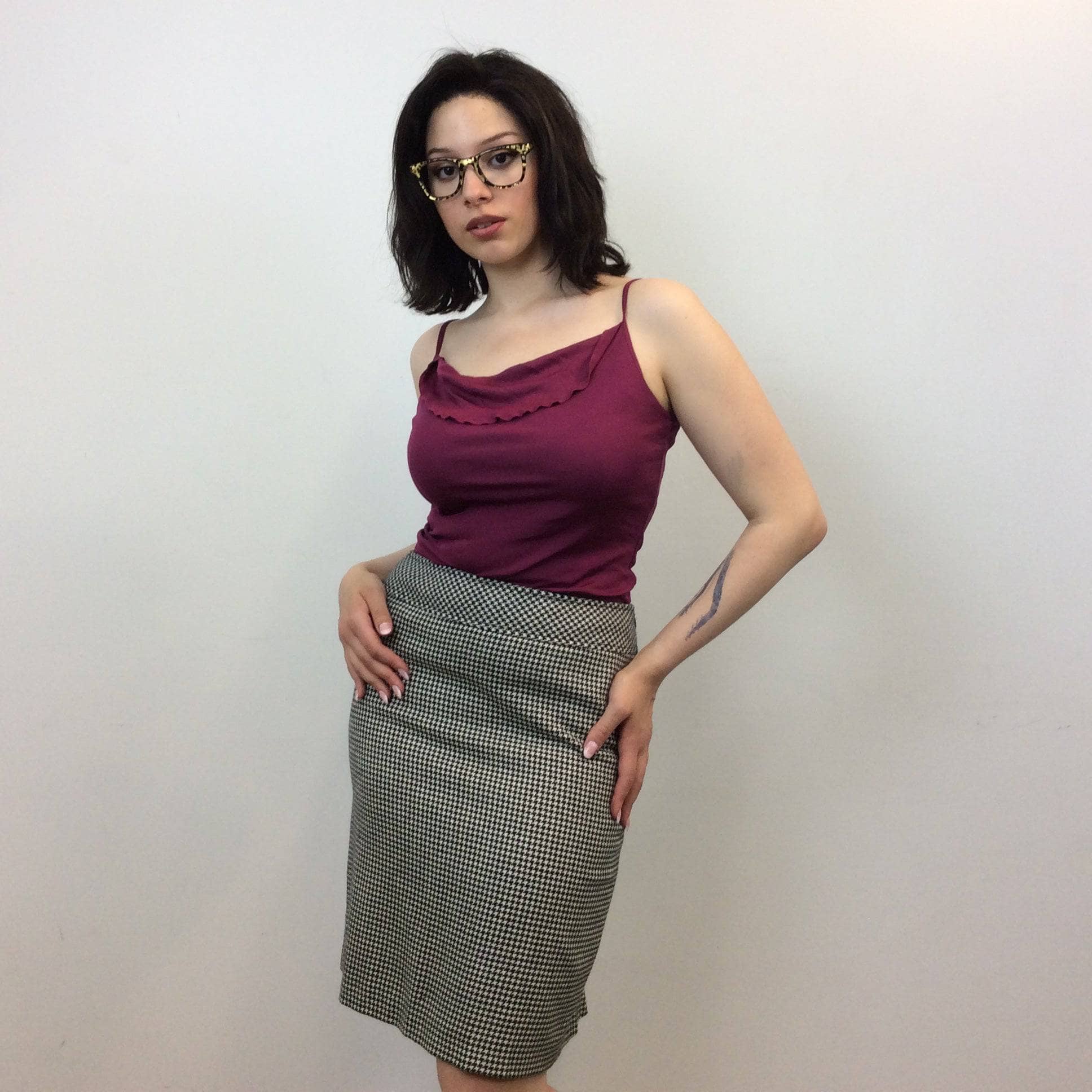 Bohème Vintage Women's Designer Bottoms Valentino Houndstooth Knee Length Wool Skirt Medium