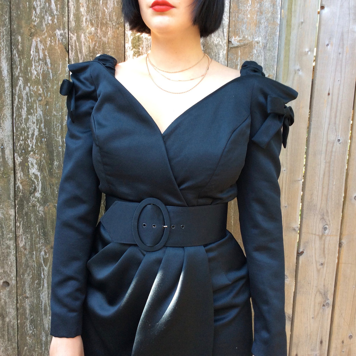 Victor Costa Voluptuous Black Satin Draped Dress