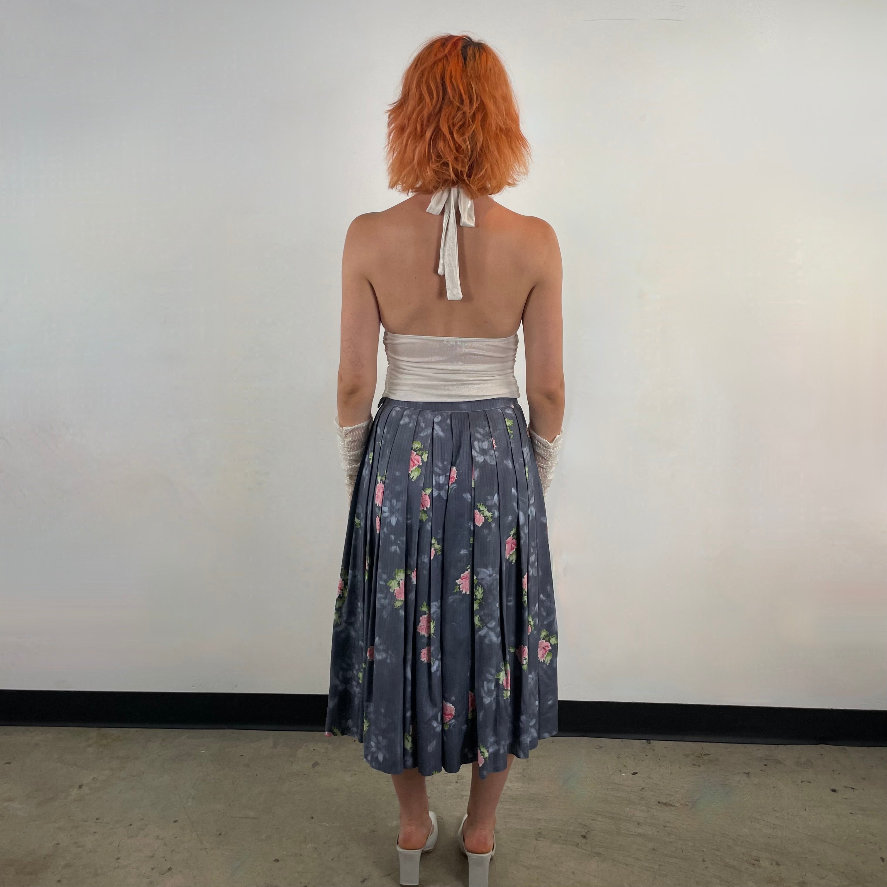 Boheme Vintage – Vintage 1950s Handmade Floral Cotton Pleated Midi Skirt
