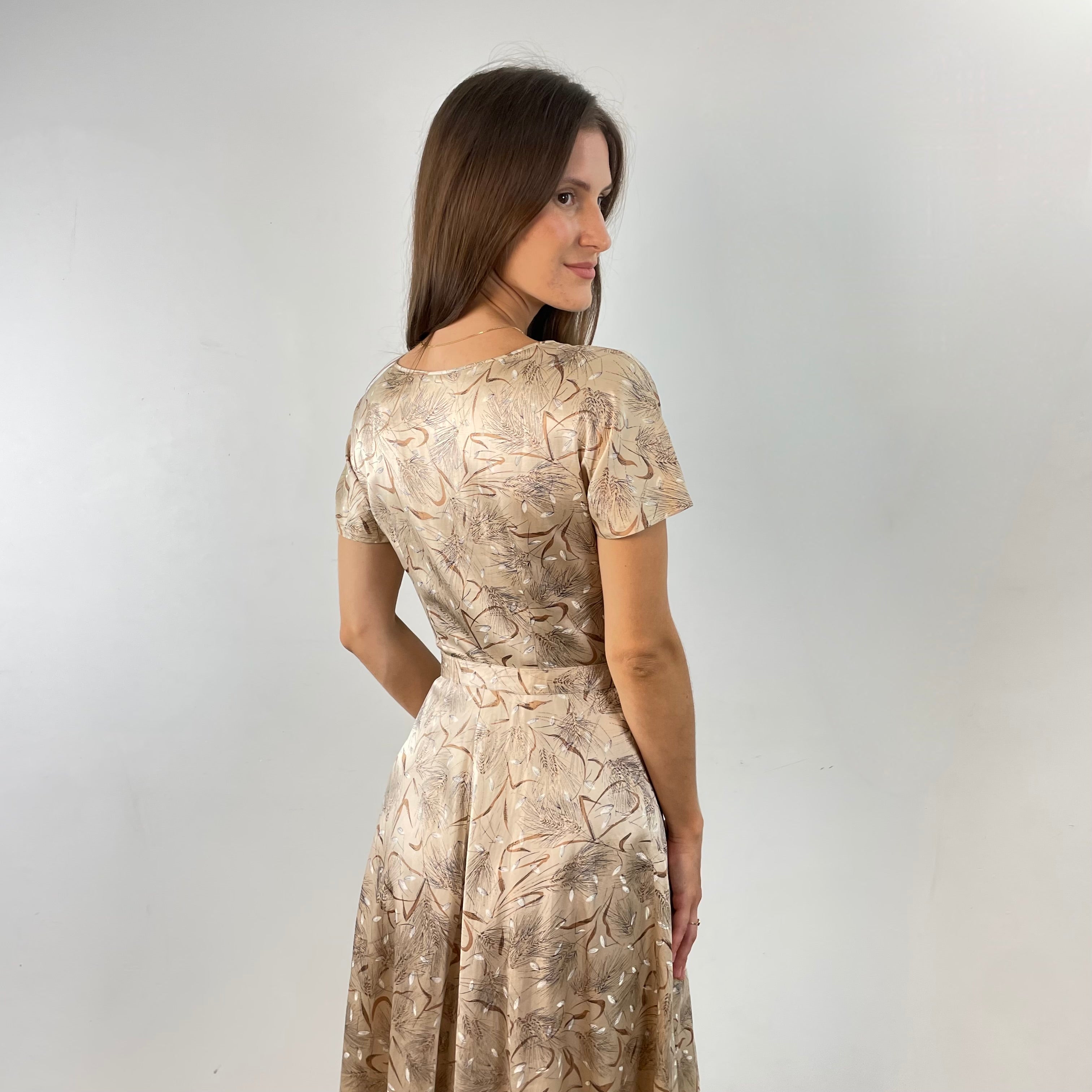 1950s Short-Sleeve Satin Flared Midi Dress Size X-Small / Small sold at bohemevintage.com Montreal