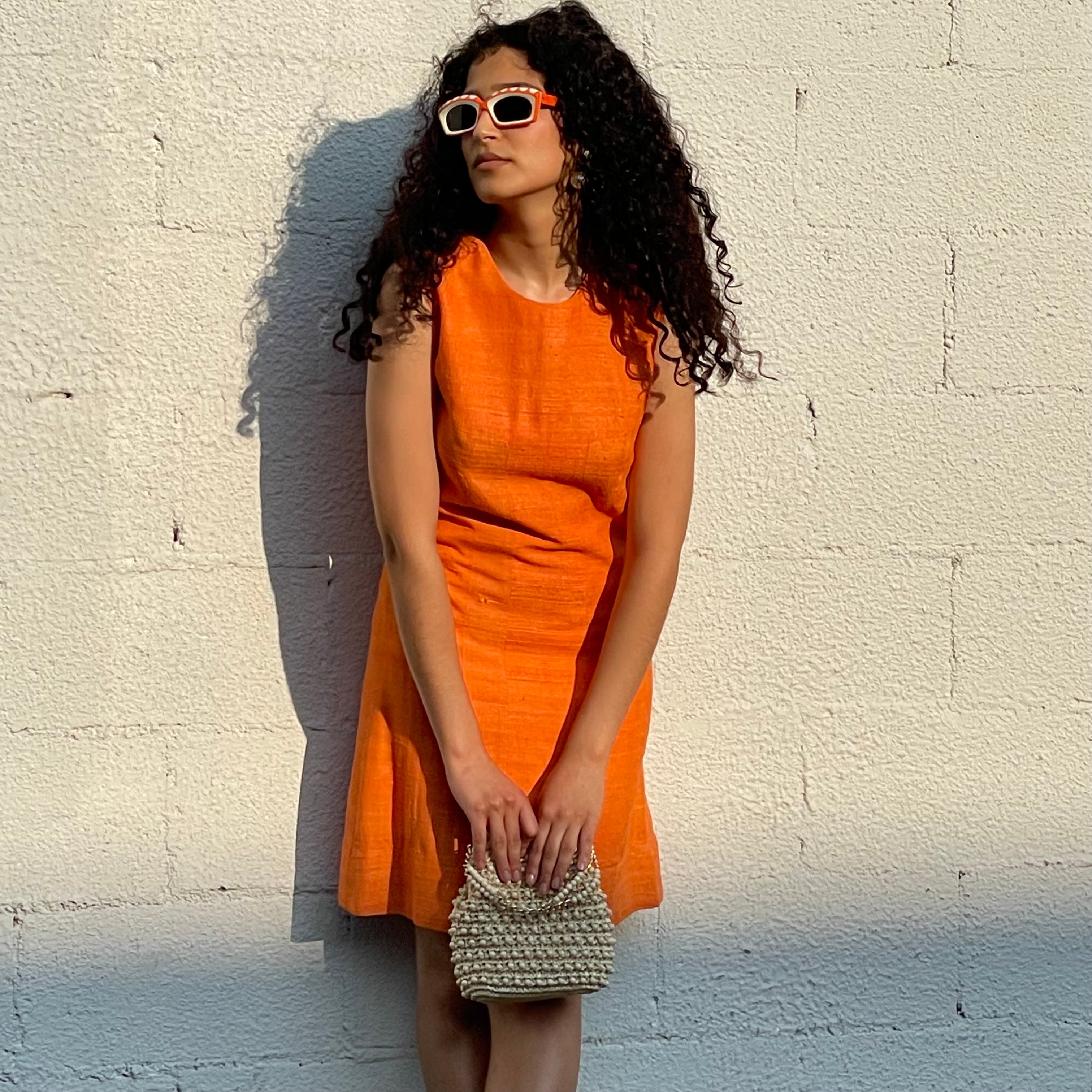 Boheme Vintage – Vintage 1960s Pizanti Paris Orange Shantung Silk Shift Dress Made in France