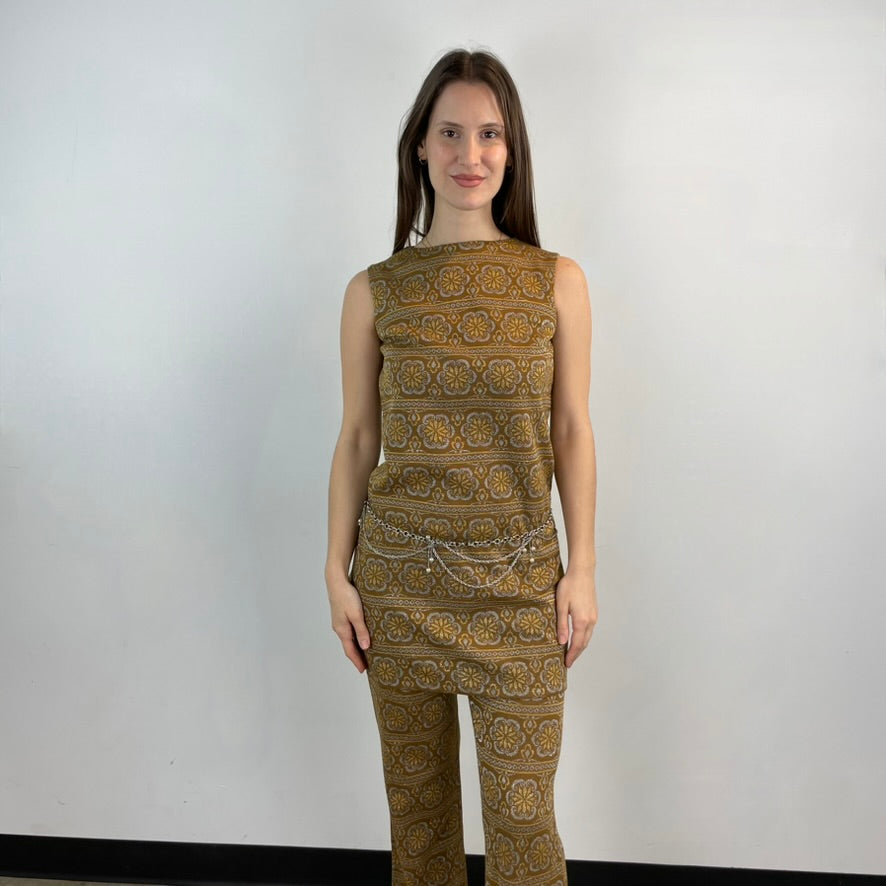 1960s/70s Gold Petite Sparkly Dress and Pants Set Small - Boheme Vintage, Montreal