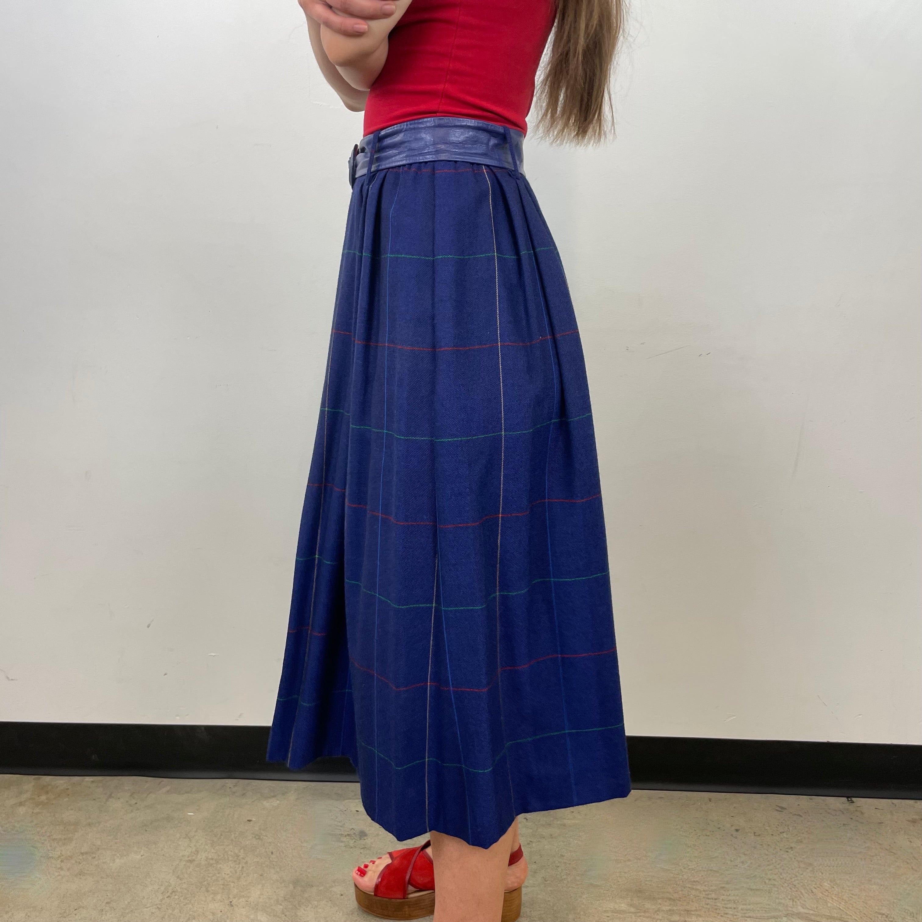 Boheme Vintage – Vintage Guy Laroche Boutique Paris Wool Pleated Checkered Midi Skirt Made in France