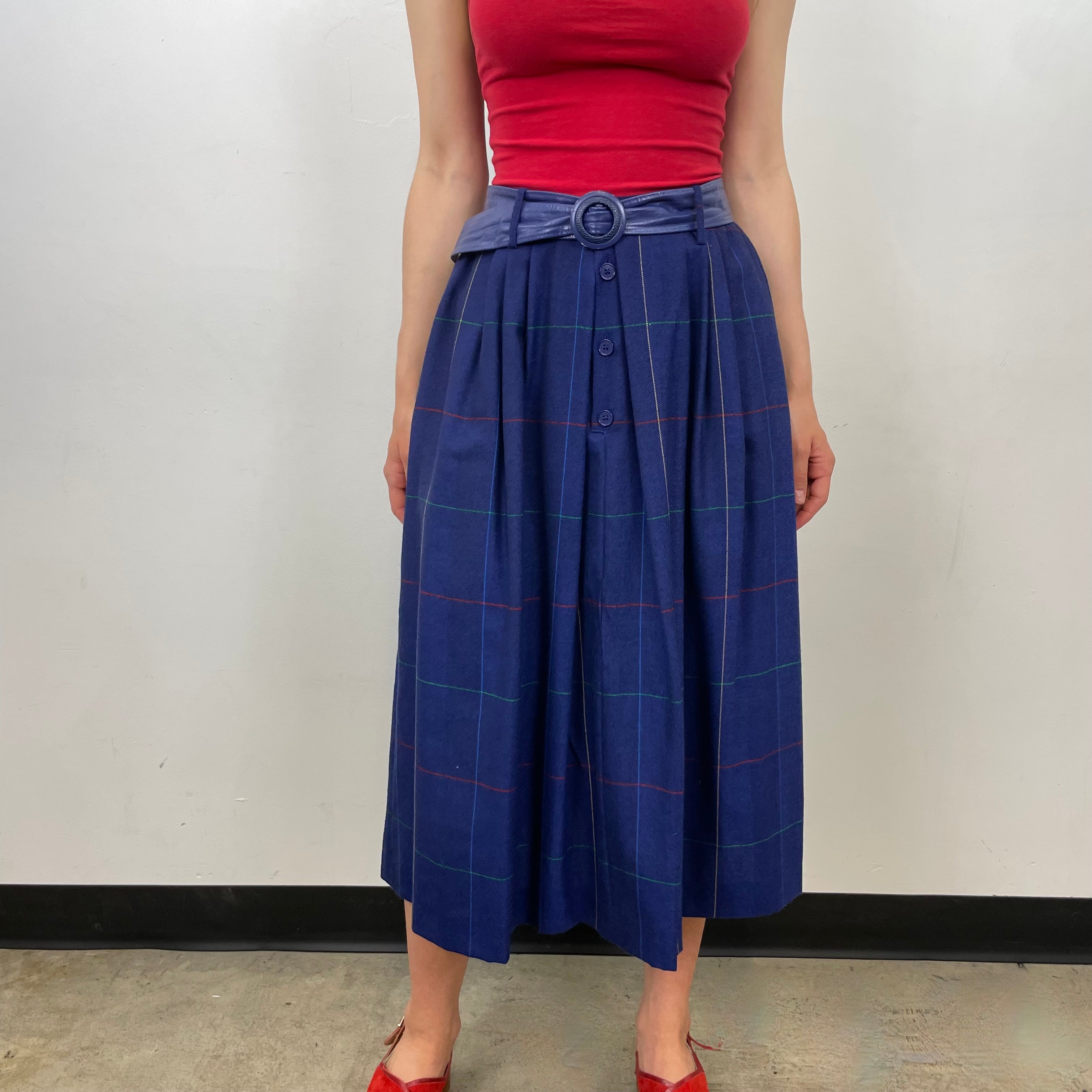 Boheme Vintage – Vintage Guy Laroche Boutique Paris Wool Pleated Checkered Midi Skirt Made in France