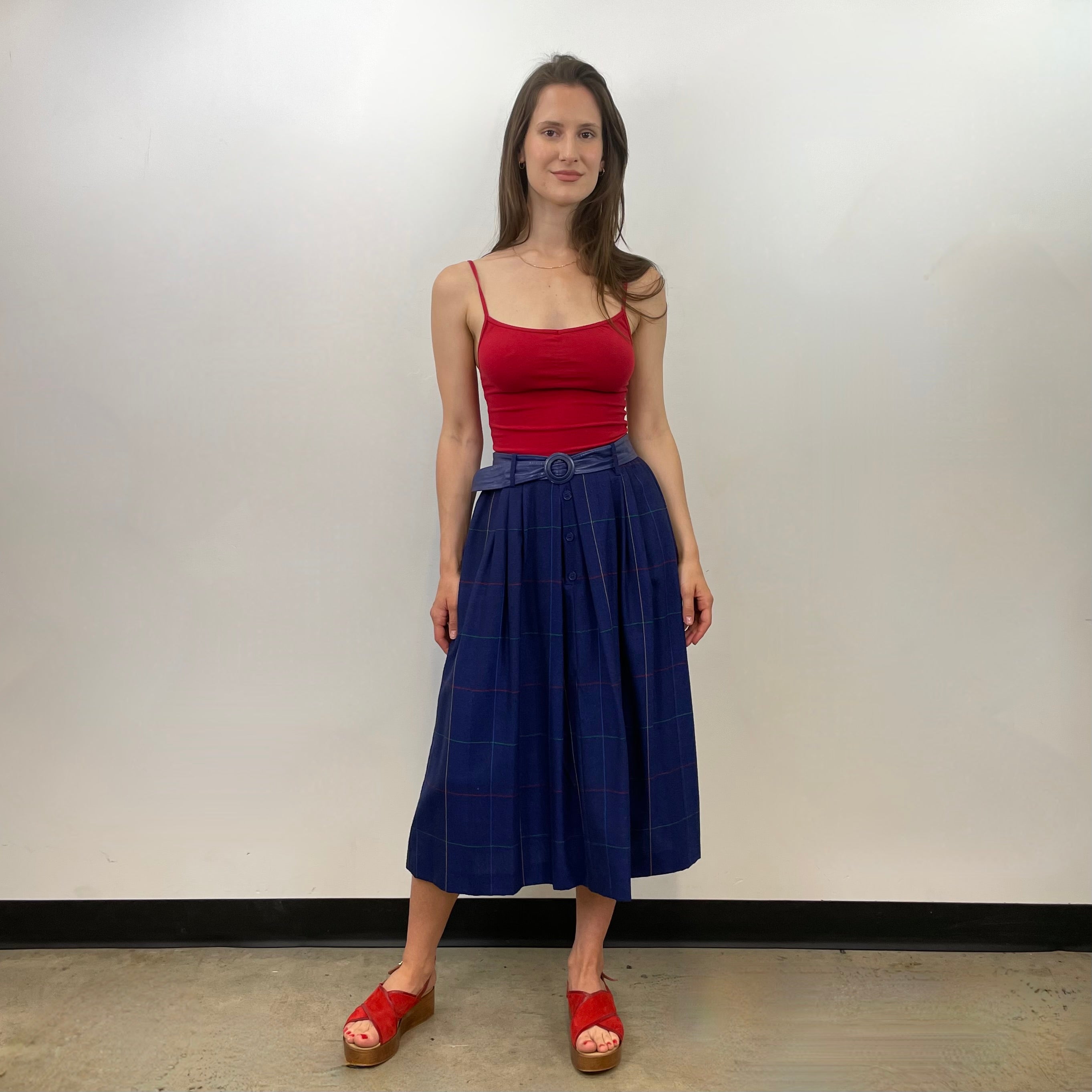 Boheme Vintage – Vintage Guy Laroche Boutique Paris Wool Pleated Checkered Midi Skirt Made in France