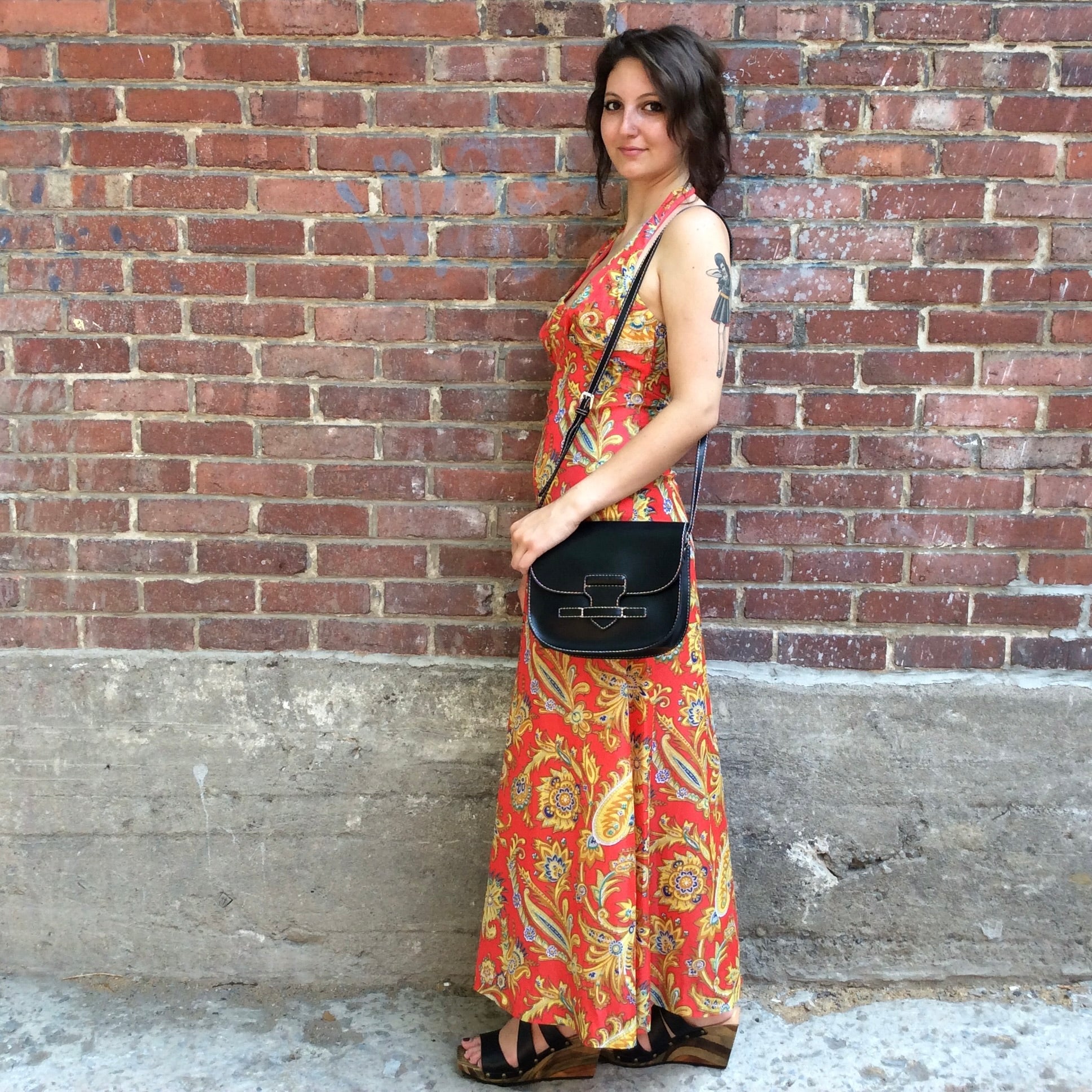 Boheme Vintage – Vintage 1970s Handmade Paisley Halter Maxi Dress with Open Back and Flared Skirt