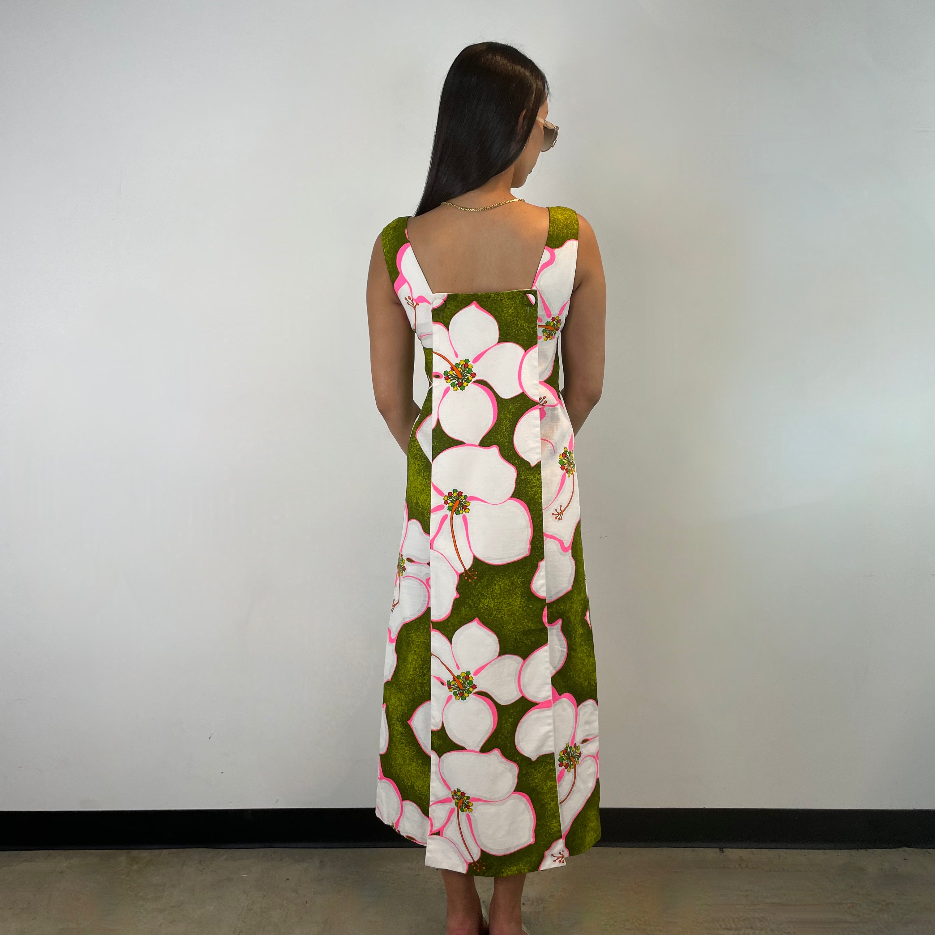 Boheme Vintage – Vintage 1970s Malihini Designers Collection Hawaiian Cotton Maxi Dress Made in Hawaii with Hibiscus Print