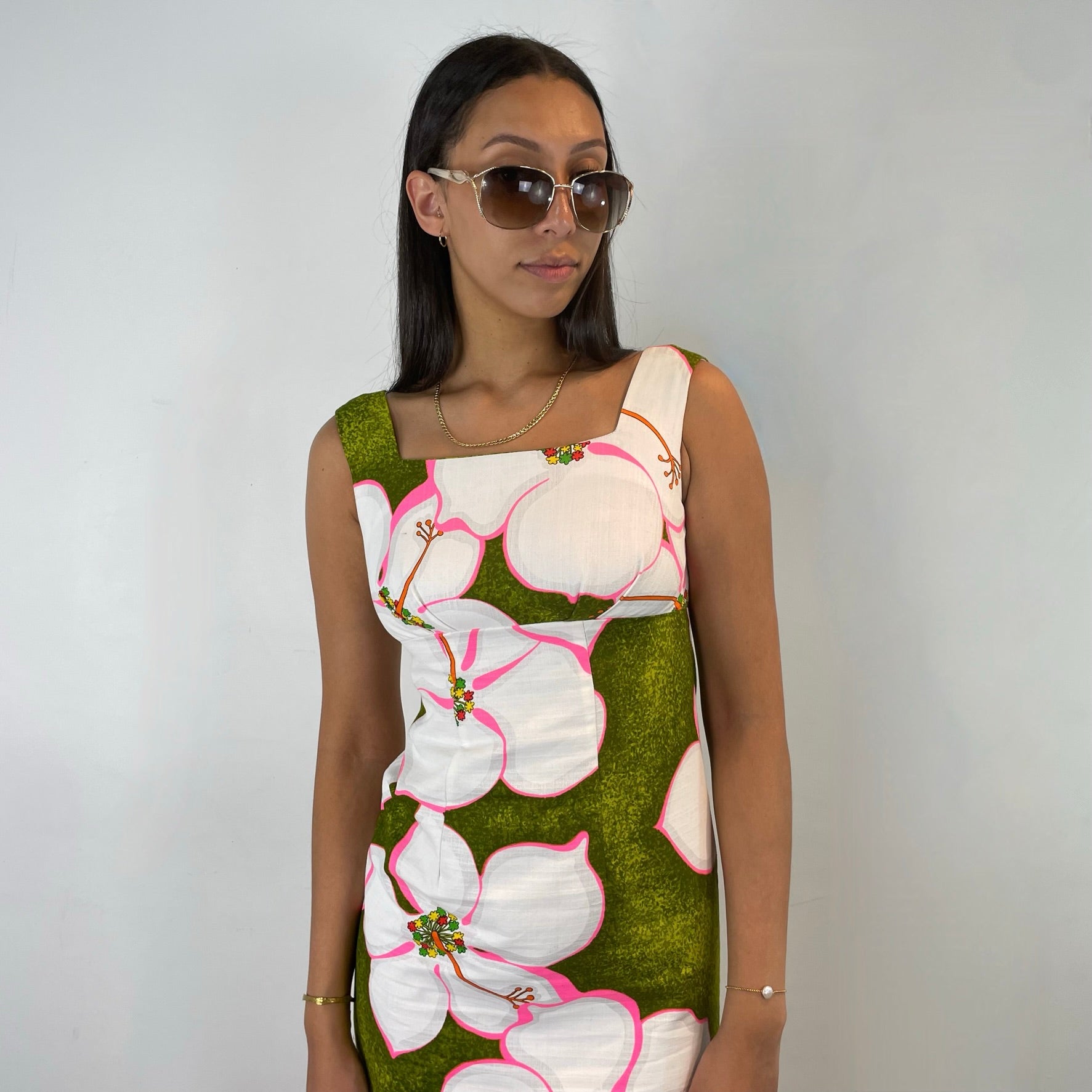 Boheme Vintage – Vintage 1970s Malihini Designers Collection Hawaiian Cotton Maxi Dress Made in Hawaii with Hibiscus Print