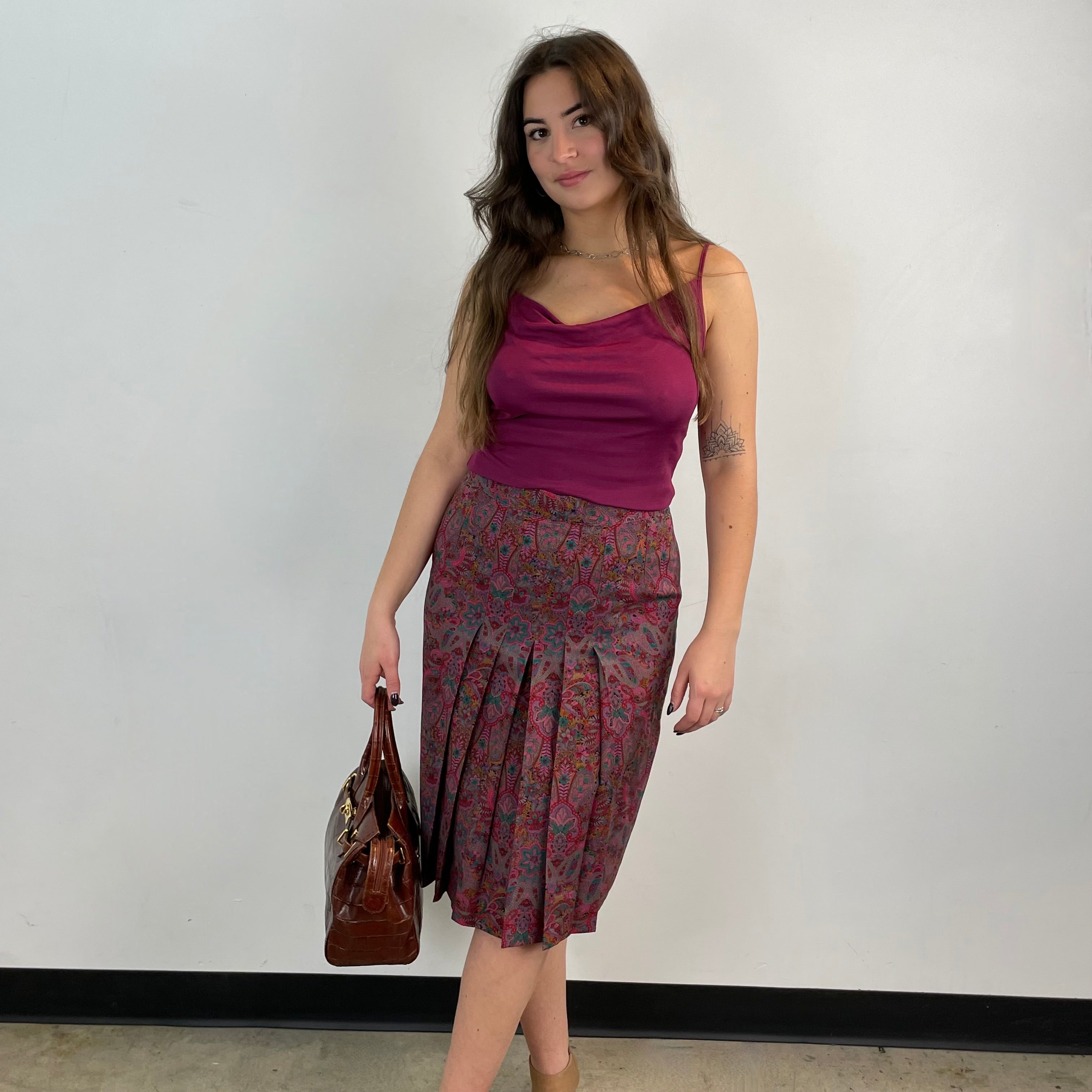 Boheme Vintage – Vintage Ports International Printed 100% Wool Pleated Skirt Made in Hong Kong