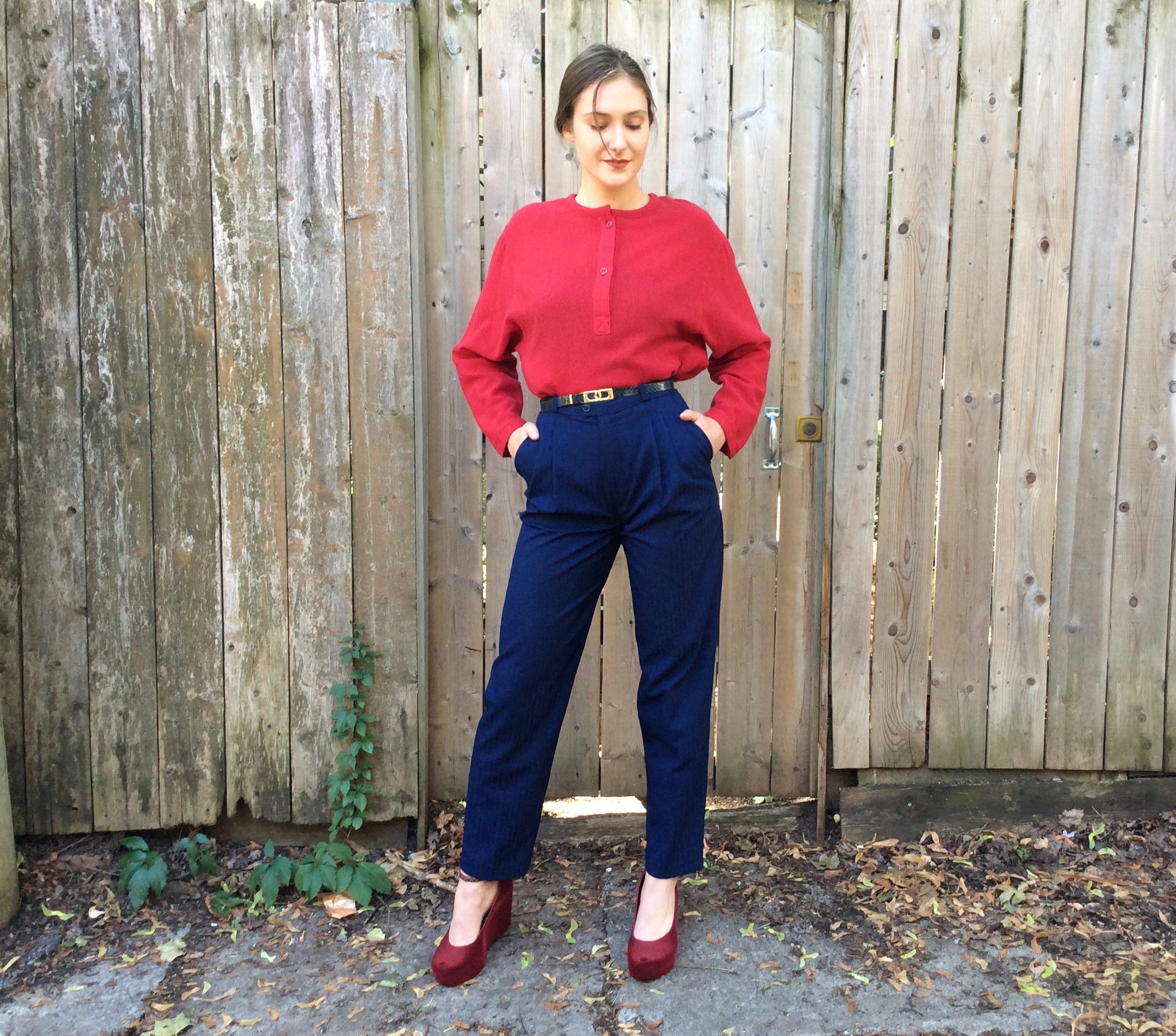 Boheme Vintage 1990s Audrey Laurent Montréal lightweight wool angora crew neck sweater with relaxed square silhouette and button placket.