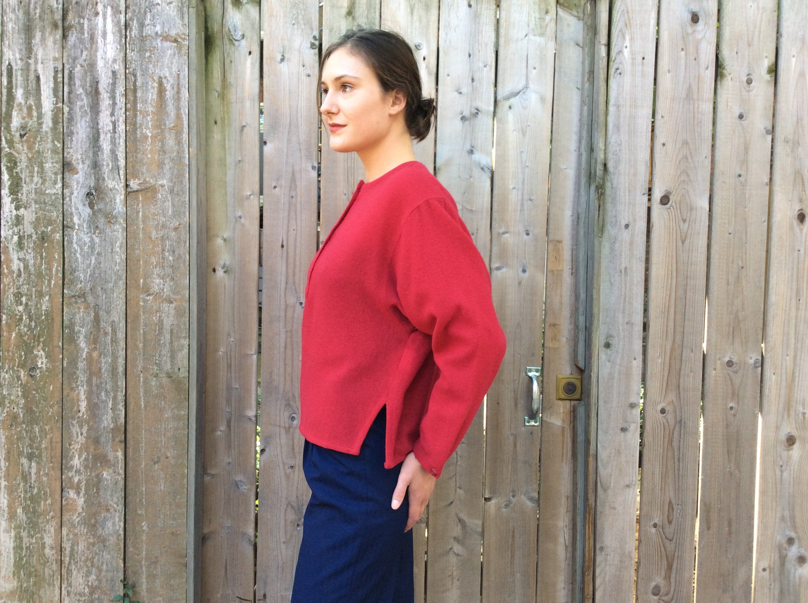 Boheme Vintage 1990s Audrey Laurent Montréal lightweight wool angora crew neck sweater with relaxed square silhouette and button placket.