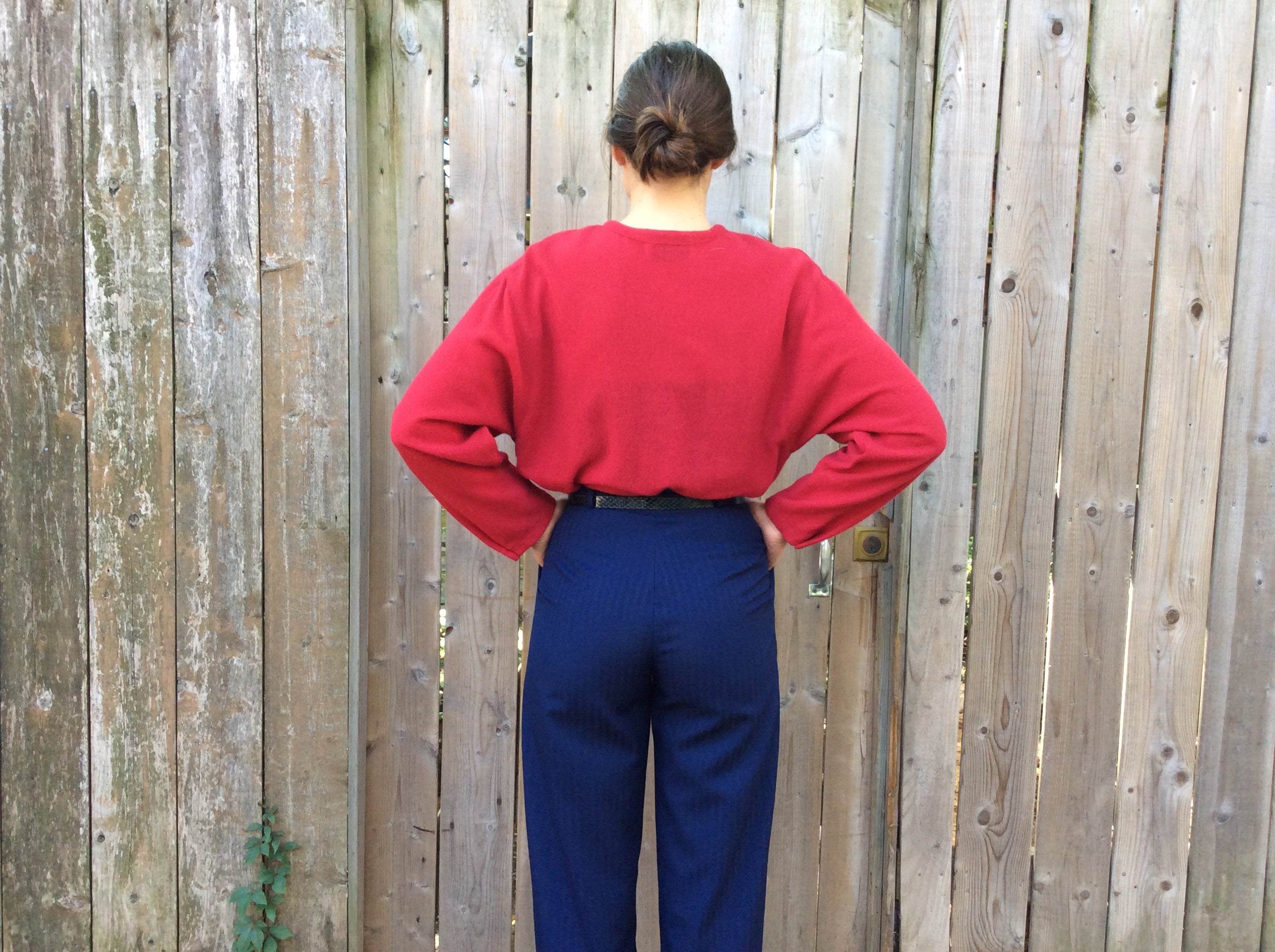 Boheme Vintage 1990s Audrey Laurent Montréal lightweight wool angora crew neck sweater with relaxed square silhouette and button placket.