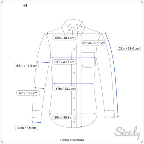 Chemisier ajusté à manches longues imprimé plumes Alt-1970 Small/Medium