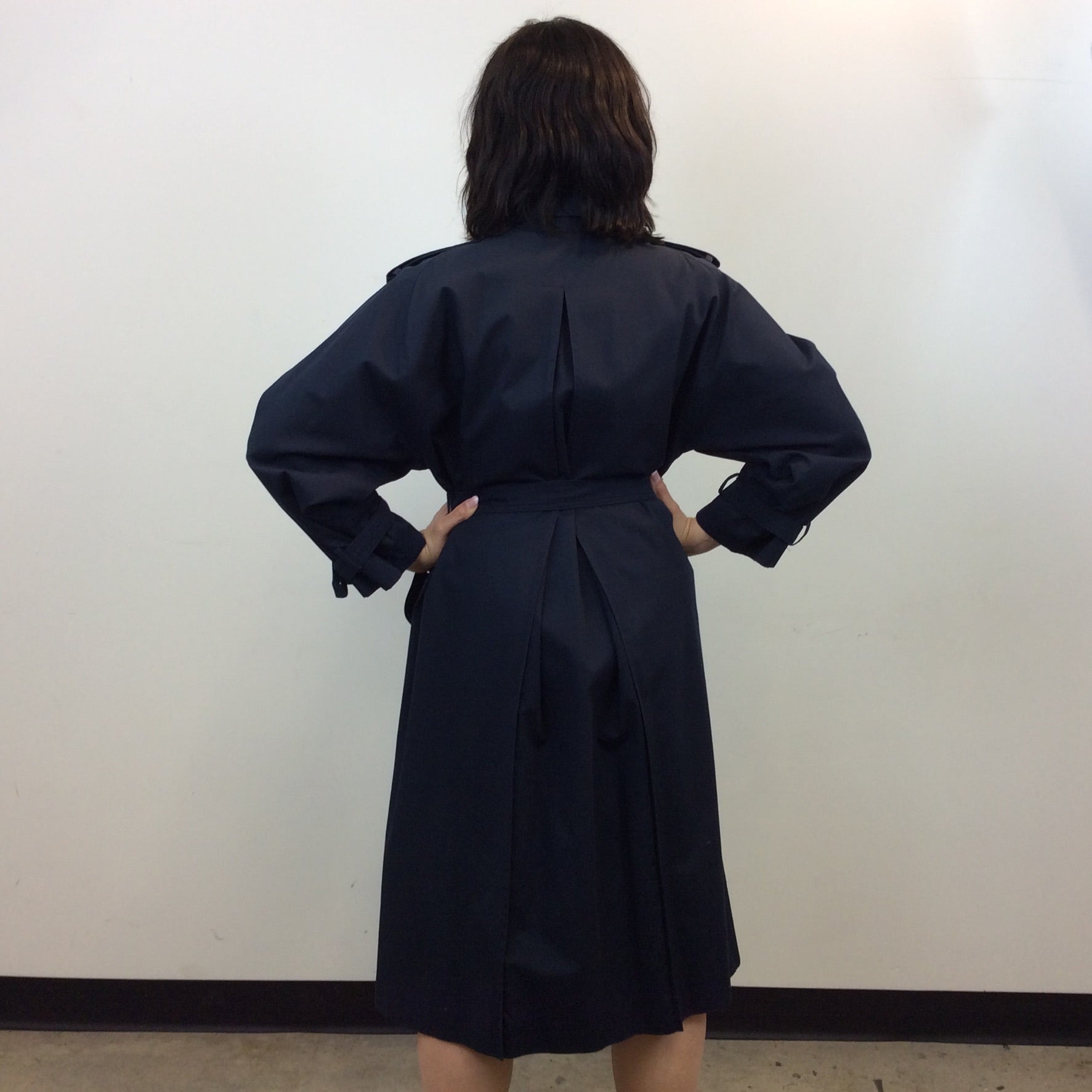Boheme Vintage – Vintage Céline Paris Navy Trench Coat Made in France with Signature Gold Buttons and Belt