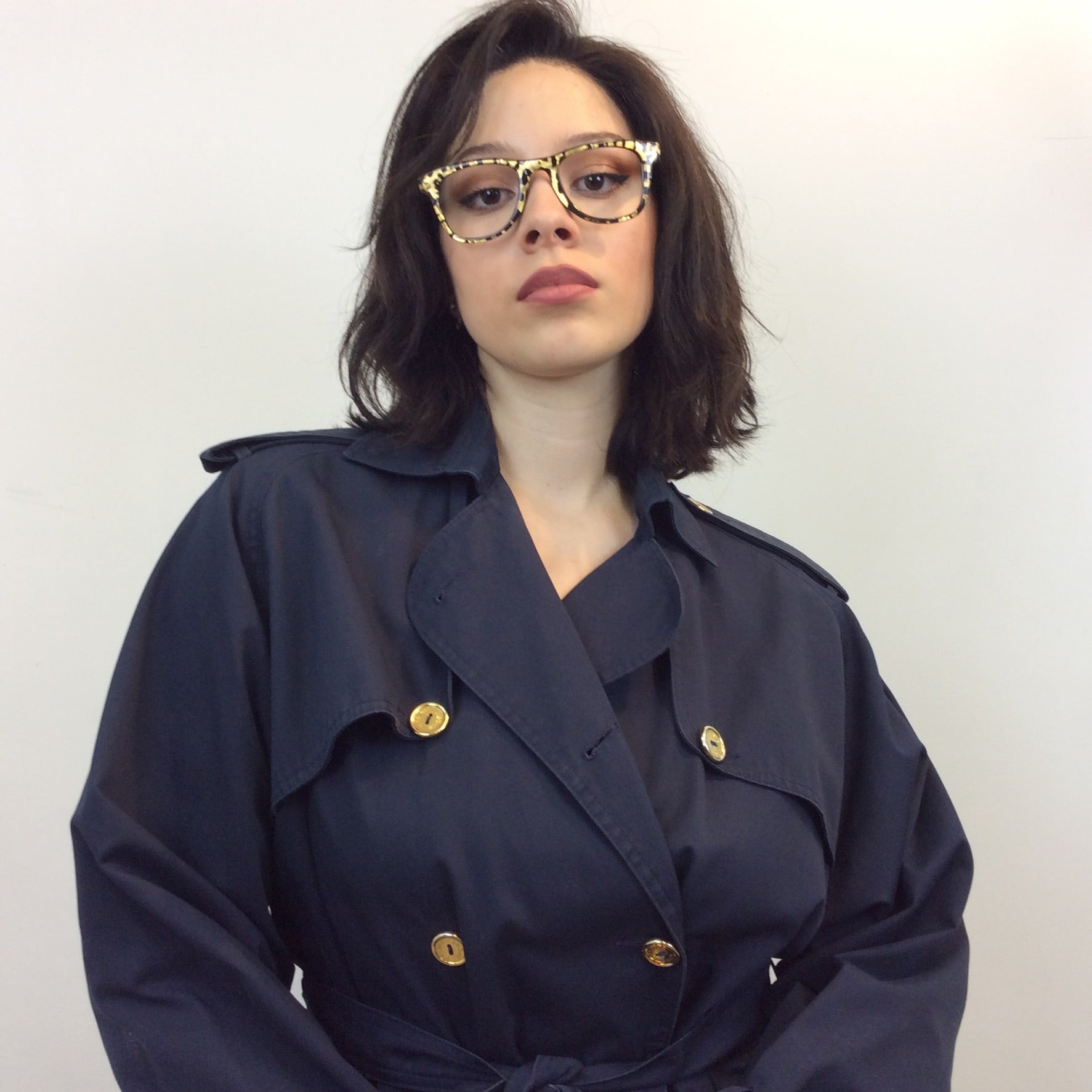 Boheme Vintage – Vintage Céline Paris Navy Trench Coat Made in France with Signature Gold Buttons and Belt